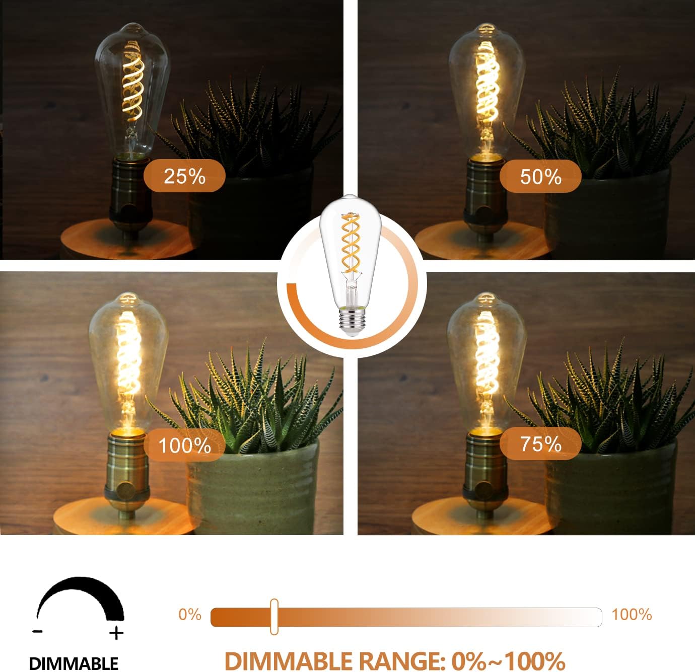 ST58 (ST19) LED Edison Bulbs 60 Watt Equivalent, CRI 80+, High Brightness Soft White 2700K Clear Glass, Dimmable Antique LED Filament Bulbs, E26 Medium Base, 6 Pack