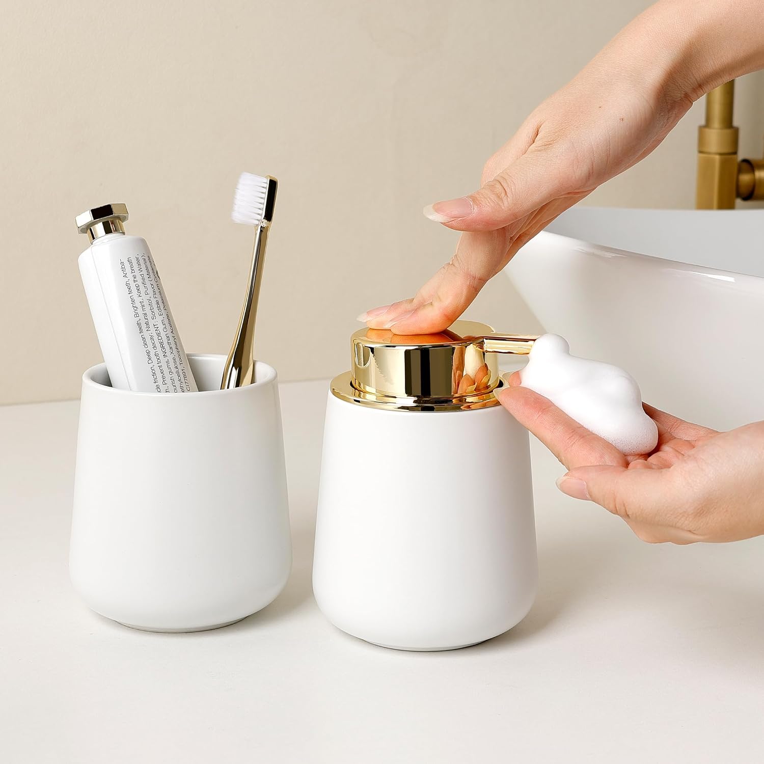 Bosilunlife 12Oz Ceramic Foam Soap Dispenser for Bathroom Kitchen Counter