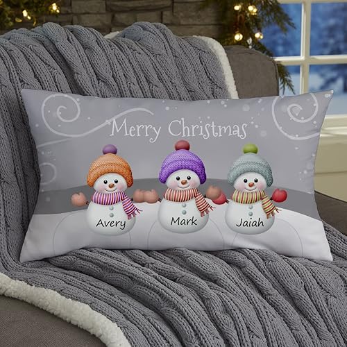 Miniatura 2 de Funda de almohada familiar personalizada con muñeco de nieve con 1-9 nombres, almohadas familiares de Navidad, decoración de vacaciones, funda de