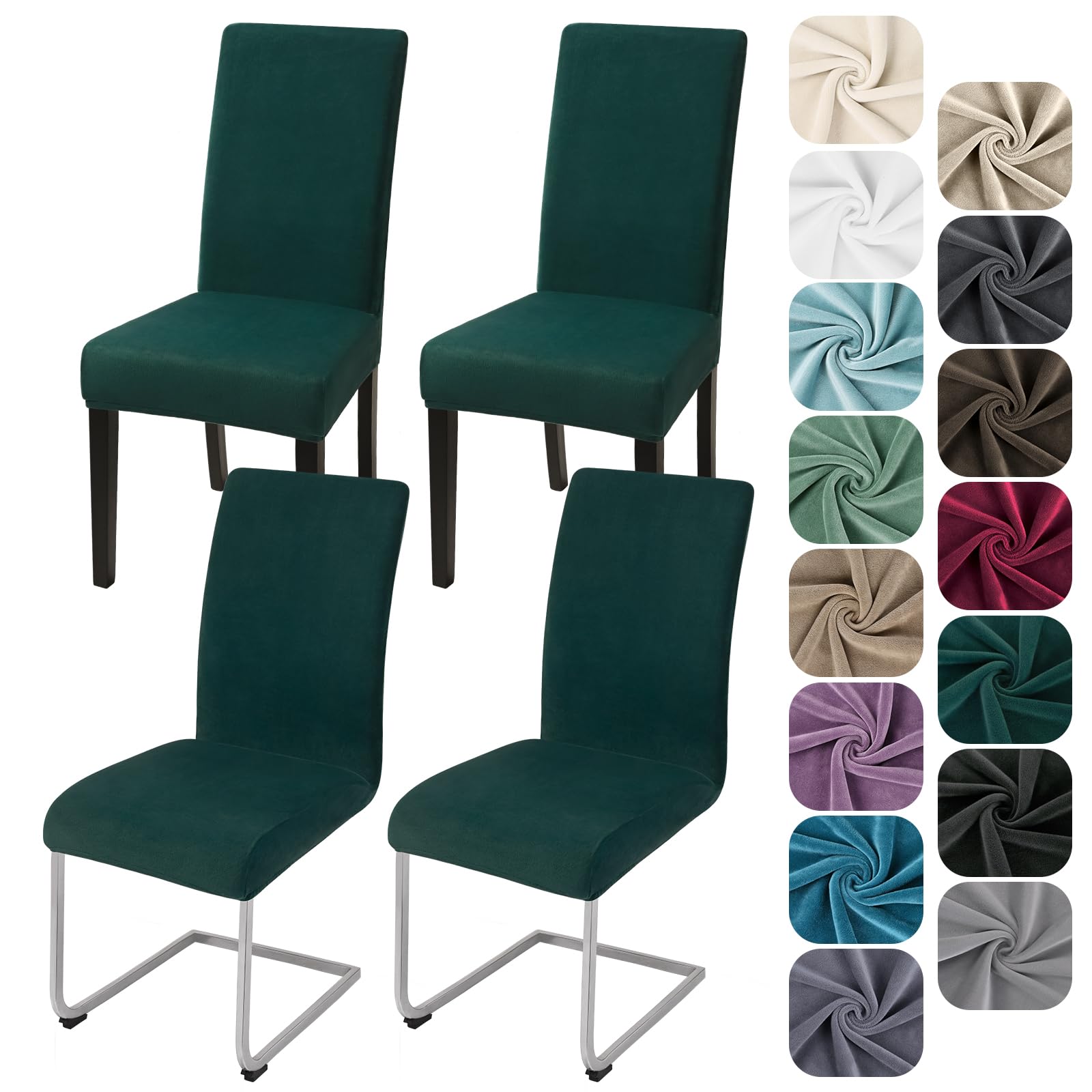 Alishomtll Dining Chair Covers Set of 4 Stretch Velvet Chair Covers for Dining Chairs Elastic Removable Chair Slipcovers Reusable Washable Chair Protector for Hotel Banquet Ceremony (Green, 4pcs)