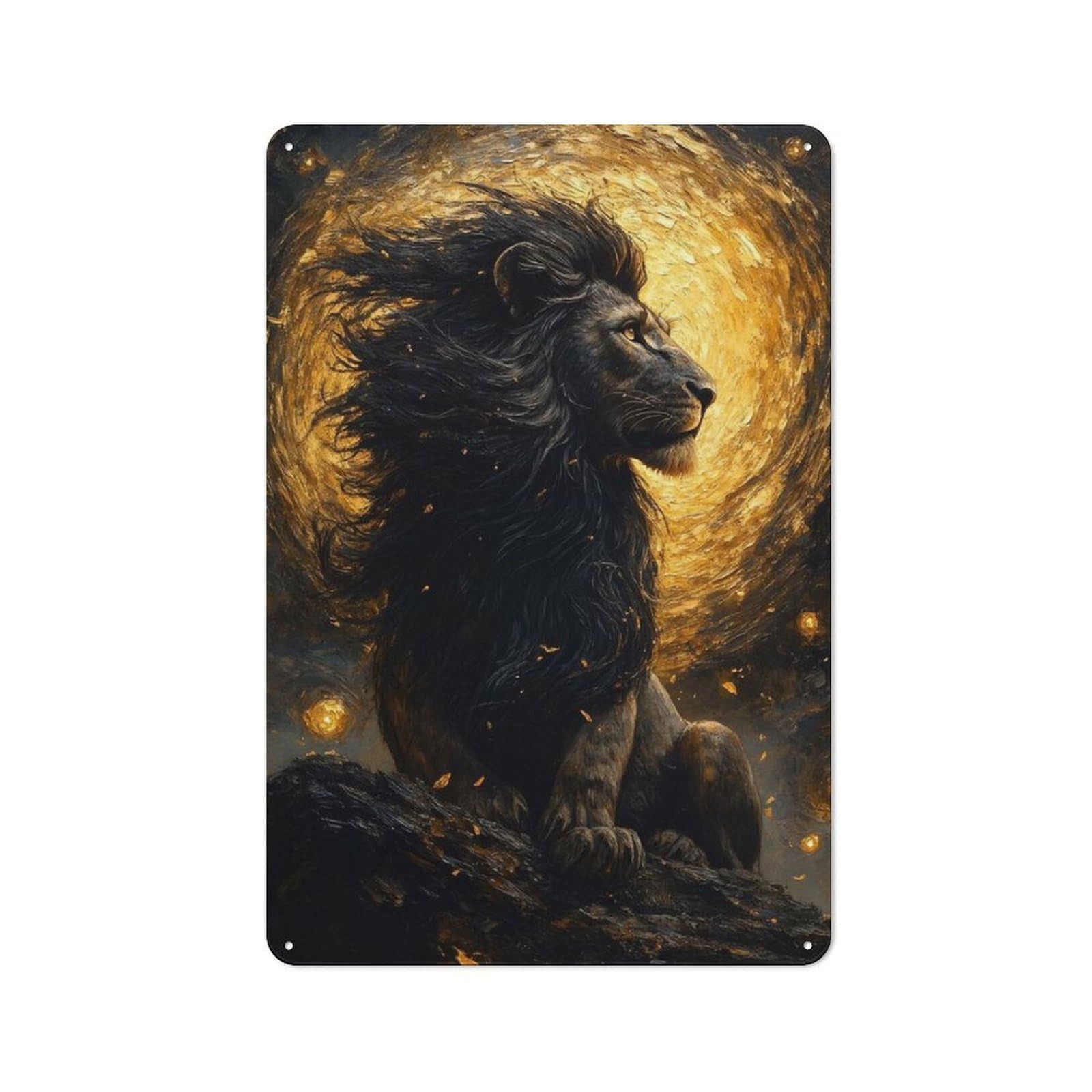 Retro Metal Wall Sign 30x20cm with Lion in Golden Light for Pub Or Café, for Vintage Wall Decor Fans, for Cafés, Pubs And Restaurants