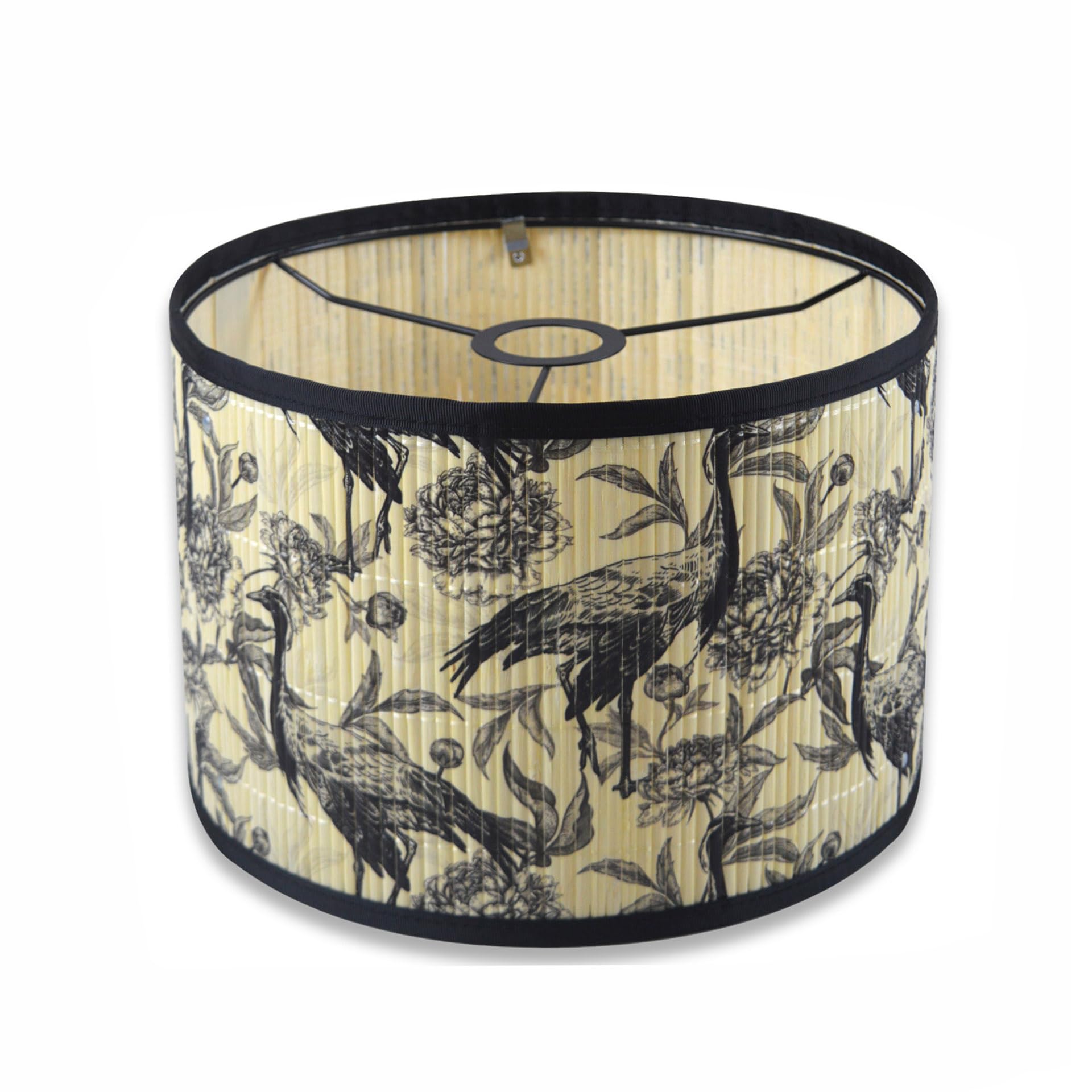 Morbuy Bamboo Lamp Shade for Table Lamp, Forest Deer Print Round Drum Light Shades, Bedside Wall Pendant Table Floor Lampshade for Living Rooms, Bedroom, Reading Room, Hallways (Birds)