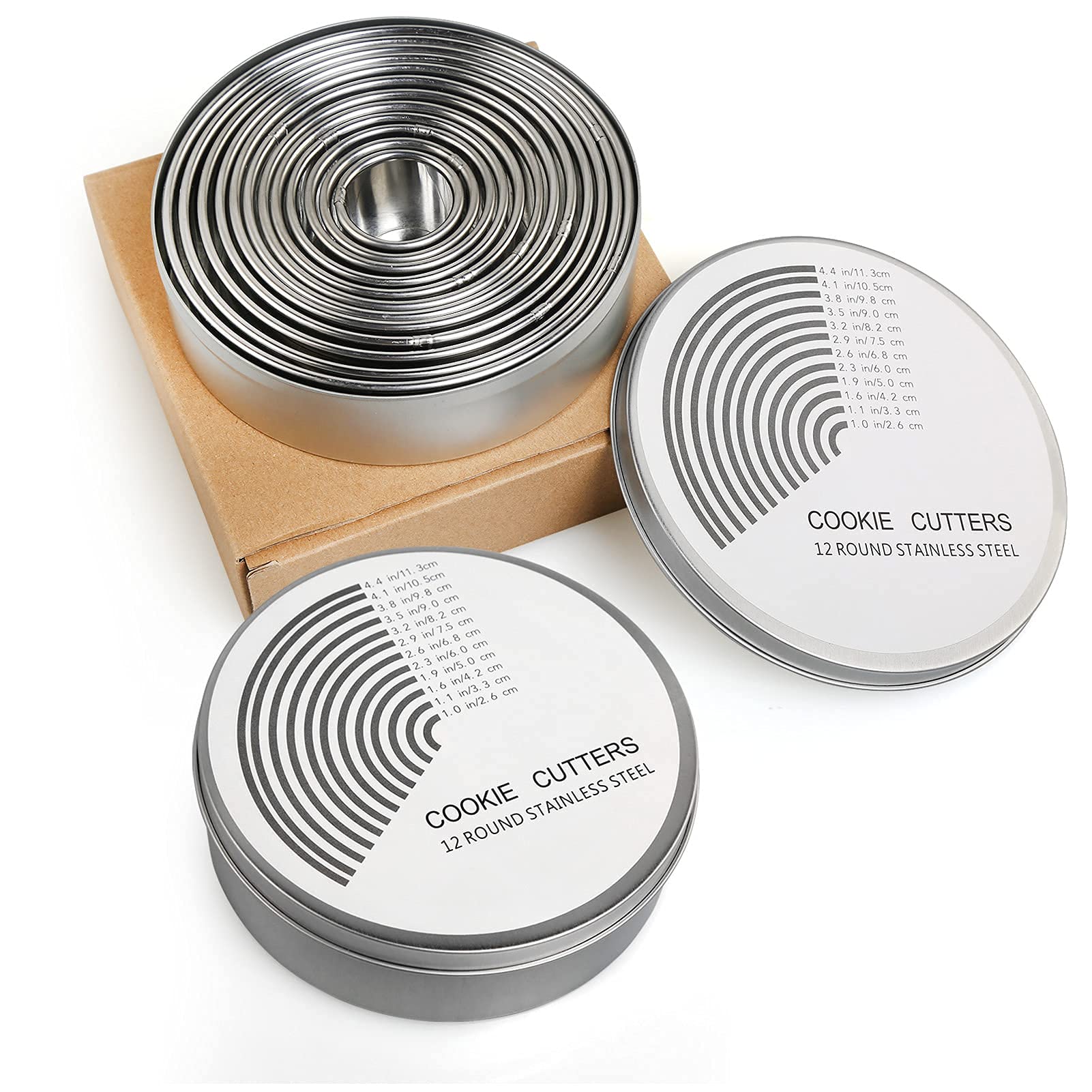 Set 12 Coppapasta Rotondi In Acciaio Inox | Formine Per Biscotti Da 2.6 A 11.5 Cm Con Contenitore - Foto 12