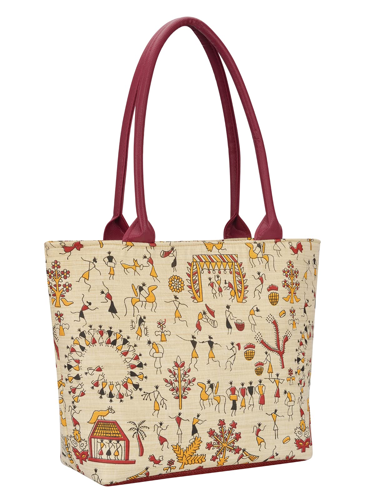 Jute Cottage Cotton Designer Printed Handbag with 3 Zip Latest Stylish Purse Shoulder Bags for Girls & Women (Color:- Off-White with Red Hand ropes) (B097GYHT8H) Amazon Price History, Amazon Price Tracker