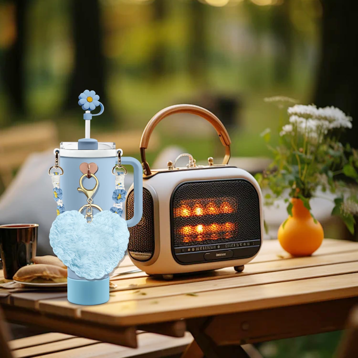 Stanley Tumbler Cup Accessories Set - 20oz, 30oz, 40oz With Silicone Straw Cover, Water Bottle Handle Strap, Charms, Silicone Cup Boot (Blue) - Image 7