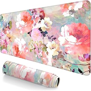 Atufsuat Extended Large Mouse Pad, XXL Gaming Mousepad 31.5 x 15.7 Inch, Big Computer Keyboard Desk Pad, Waterproof Mouse Mat with Stitched Edges and Non-Slip Base for Office Gaming, Flower