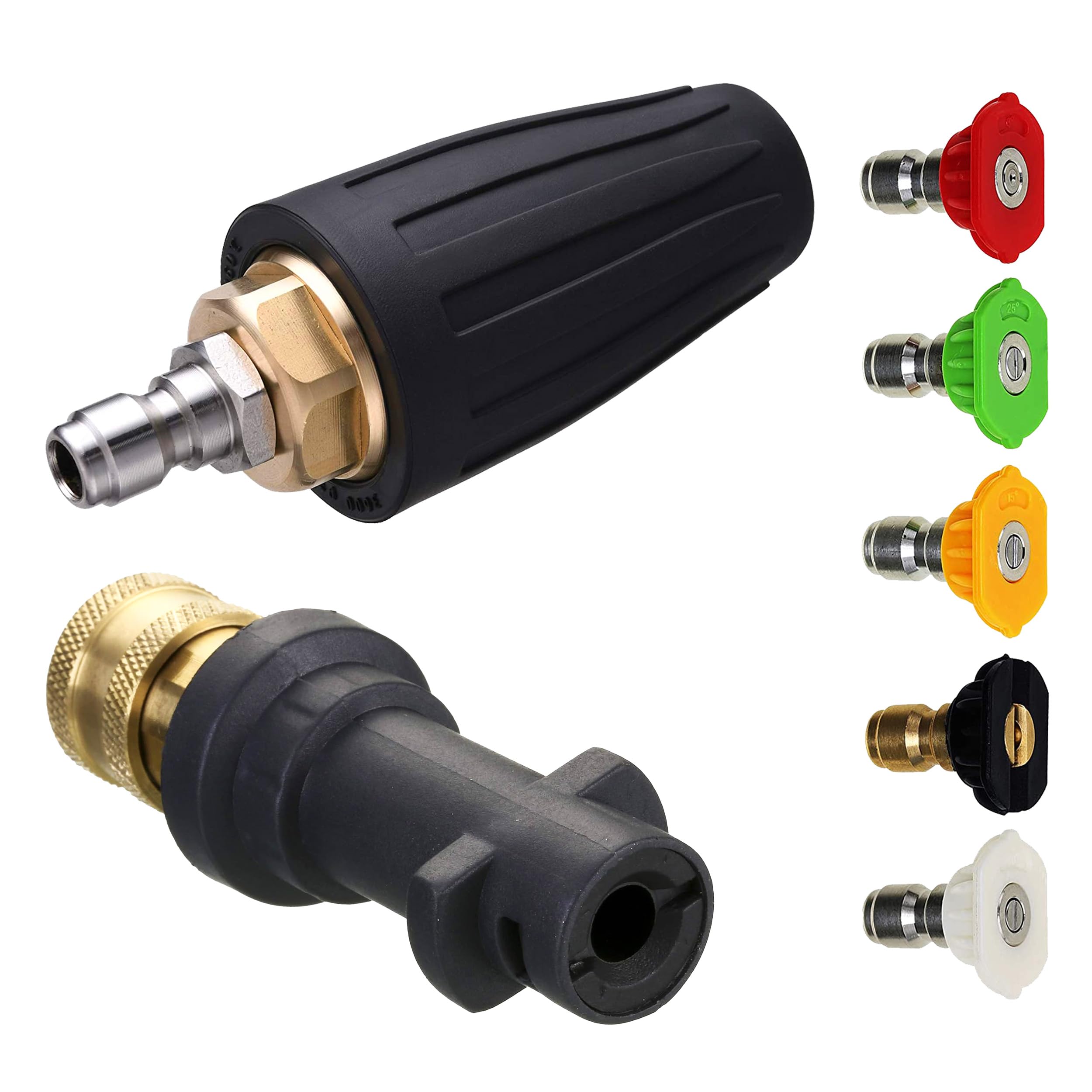 M MINGLE Turbo Nozzle for Pressure Washer, Rotating Nozzle with 5 Tips and Adpater, Compatible with Karcher K Series, K2, K3, K4, K5, K6, K7, 1/4 Inch Quick Connect, 3600 PSI, Orifice 2.5