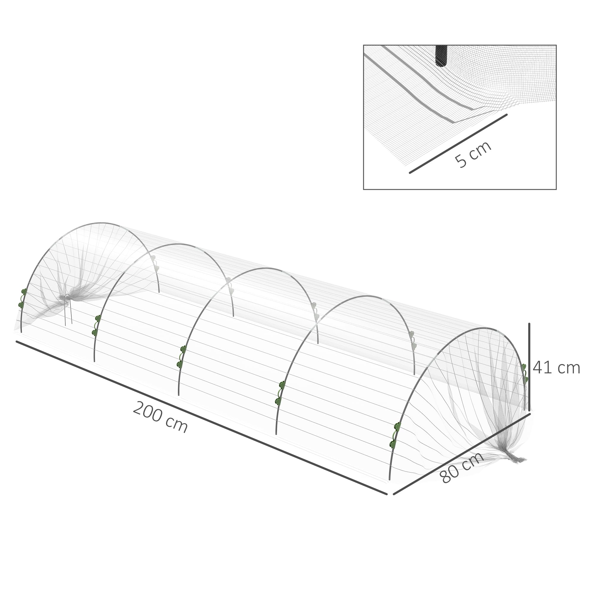 Outsunny Cerchi da Giardino per Serra, Archi per Serra Tunnel Orto con Copertura a Rete, Archetti Flessibili e Clip di Fissaggio, 200x80x41 cm, Bianco