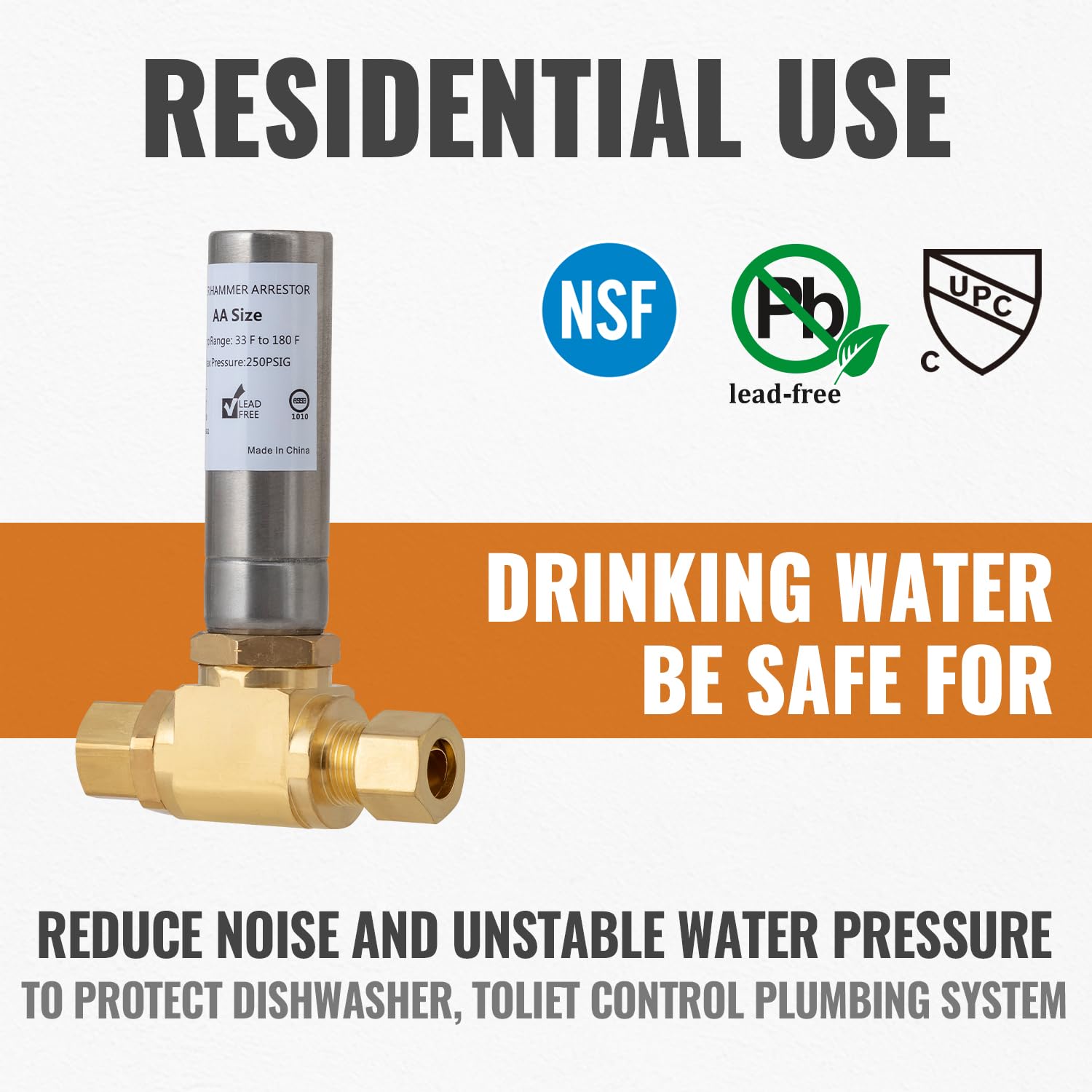 Water Hammer Arrestor Stainless Steel, 3/8 Inch Male