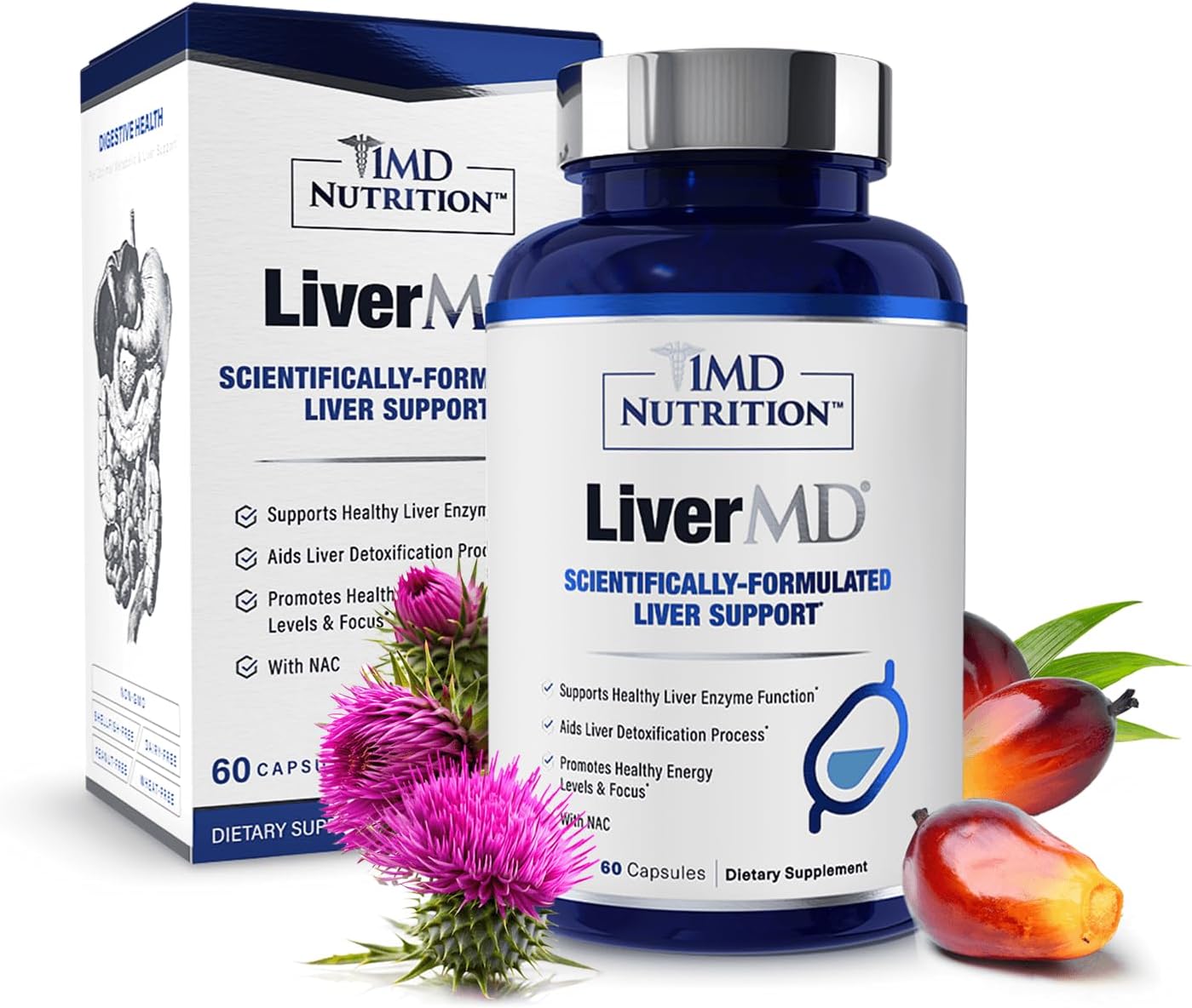 LiverMD - Liver Support Supplement | Siliphos Milk Thistle Extract & NAC - Supports Healthy Energy, Immunity & Overall Health - Liver Cleanse & Support | 60 Capsules