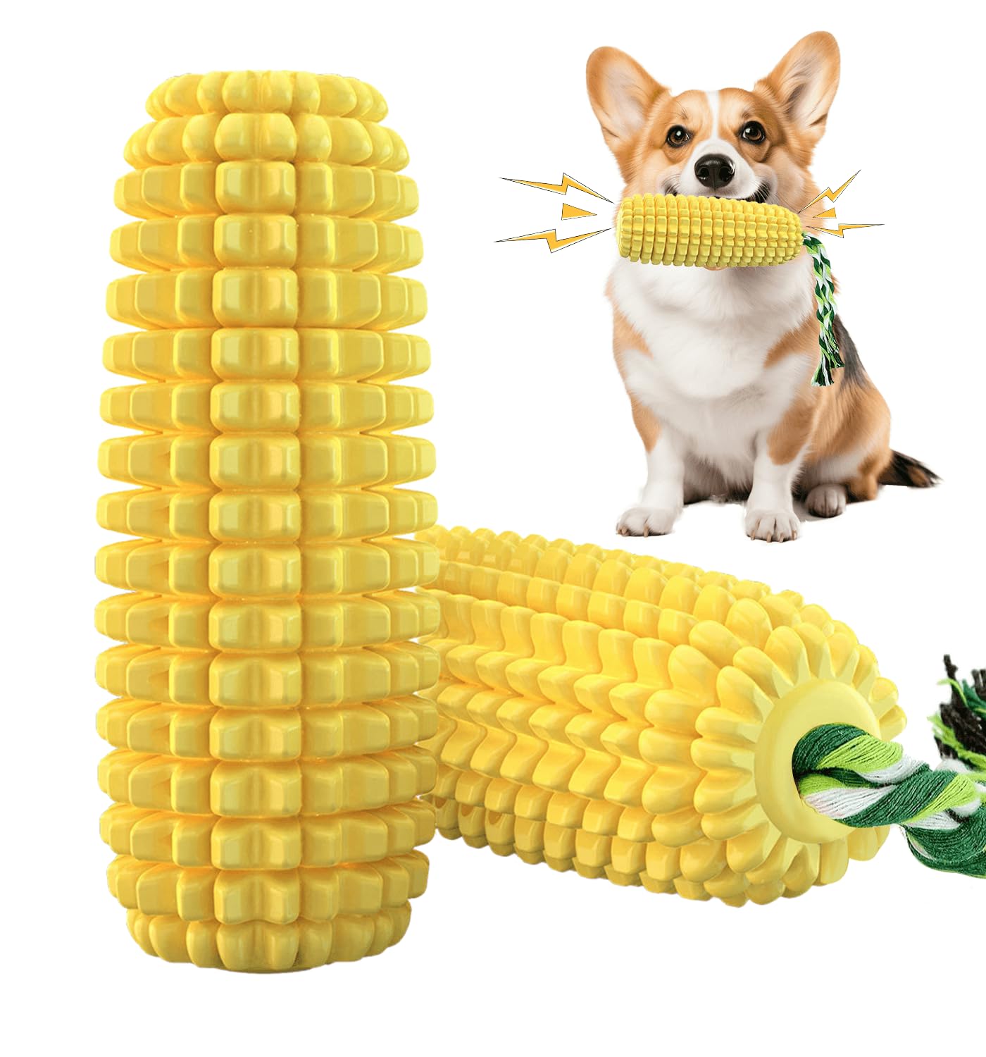 16 cm Mais-Hundespielzeug für aggressive Kauer, langlebiges Gummi-Zahnspielzeug für Welpen, Hundespielzeug, um sie zu beschäftigen, quietschendes Hundespielzeug, Beißen und Bürsten Zahnspielzeug für