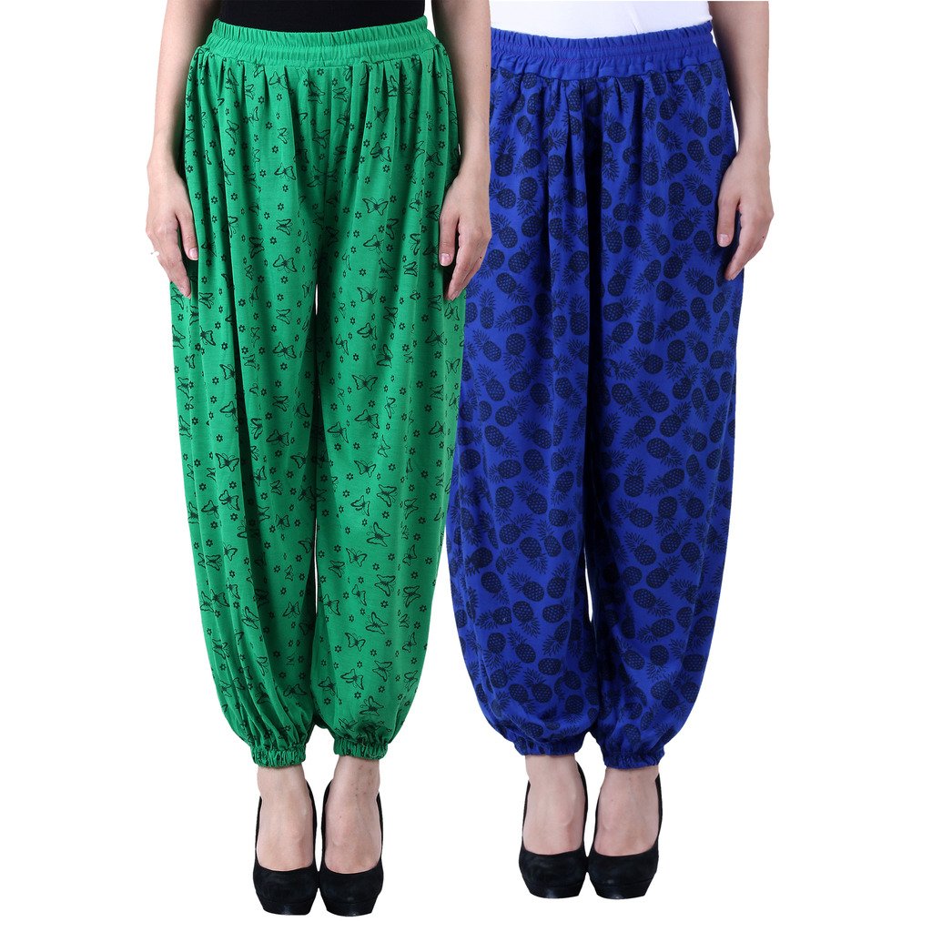 Women's Printed Harem Pants ( Green and Blue , Free Size ) Pack of 2-image-35