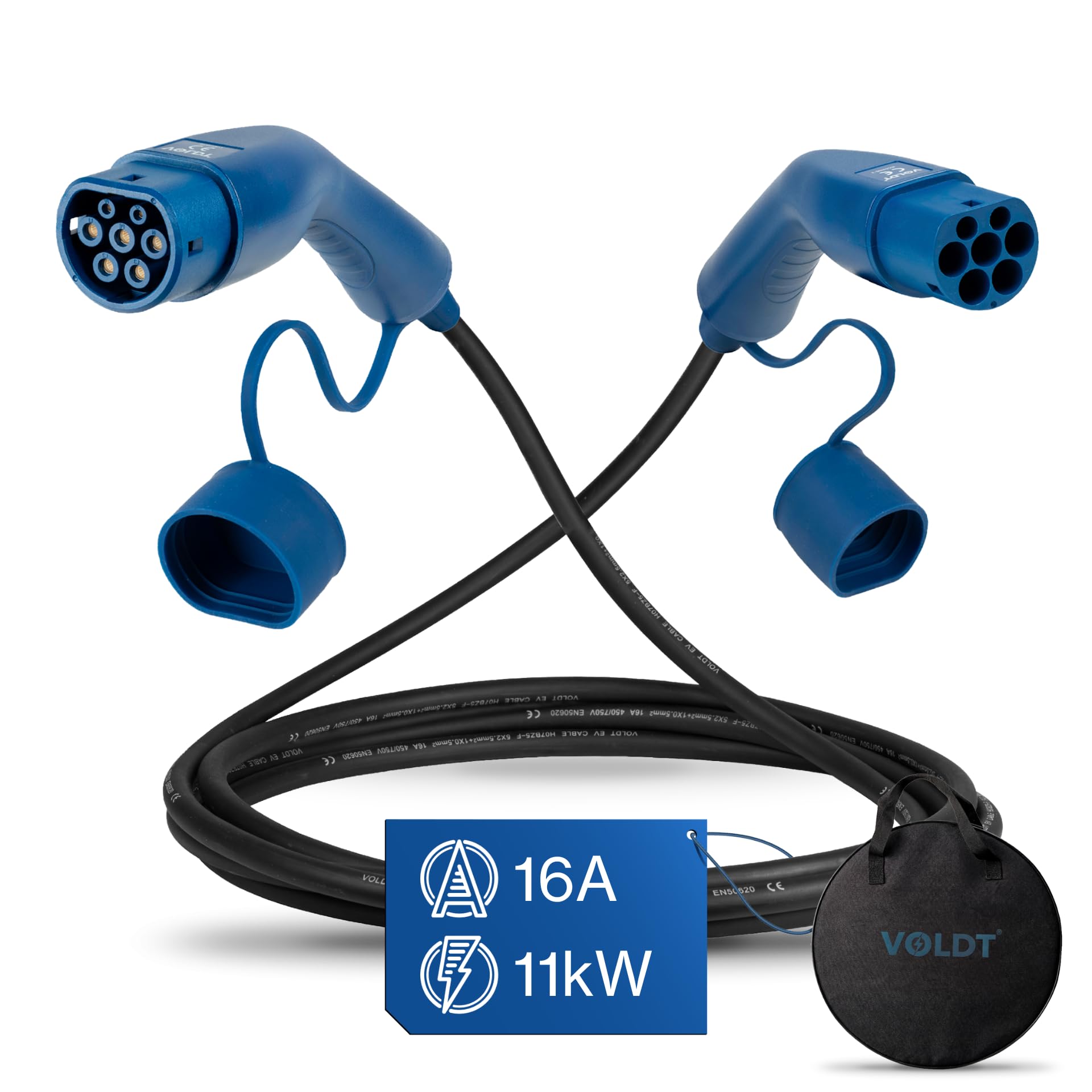 VOLDT Cable de carga tipo 2, 22 kW, 32 A, 3 fases, para vehículos eléctricos EV PHEV, tipo 2 a tipo 2, modo 3, cable de carga, adecuado para modelos S/X/Y/3, ID.4, E-Tron, e-208, I4, IX1, Zoe, etc — view 9
