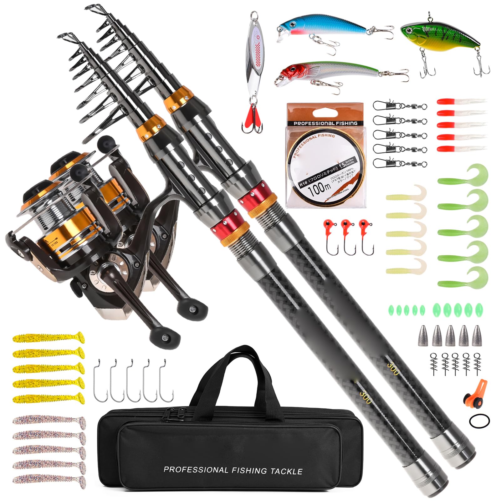 Cryfokt Kit de Pesca Telescópico, Caña de Fibra de Carbono y Carrete
