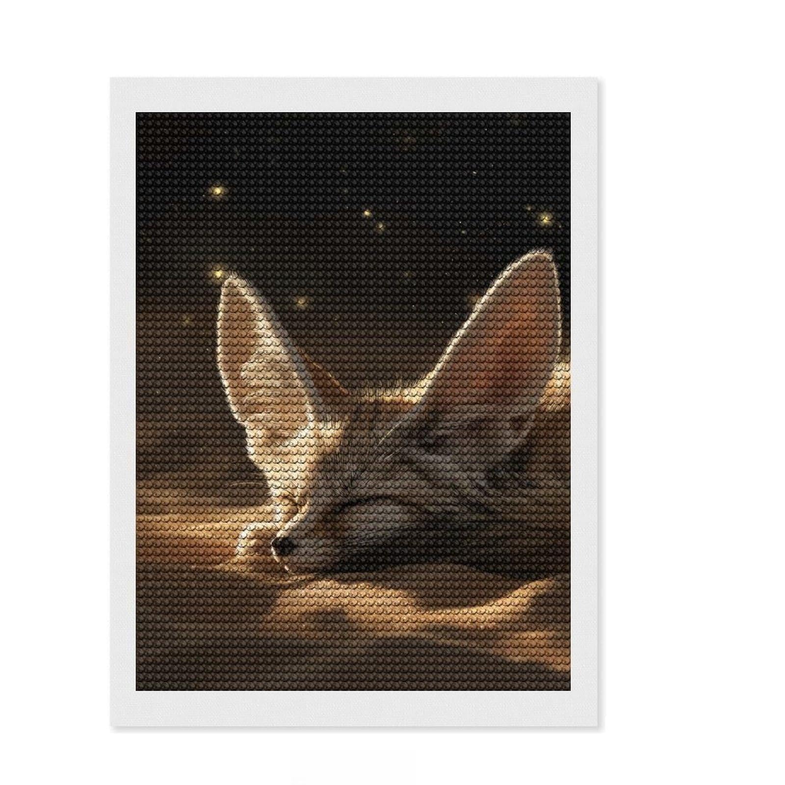 Junmoney Sleeping Fennec Fox in The Desert Diamond Painting Canvas Kit 12"x16", Winter Craft, Home Decoration, Boho Decor, Thoughtful Present, Creative Hobby