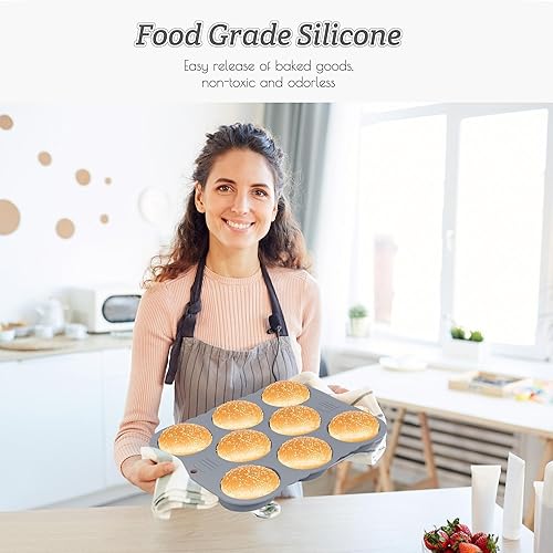 Miniatura 3 de Chicrinum Molde para pan de hamburguesas, antiadherente de silicona de grado alimenticio, molde perforado de 8 cavidades para bollos caseros