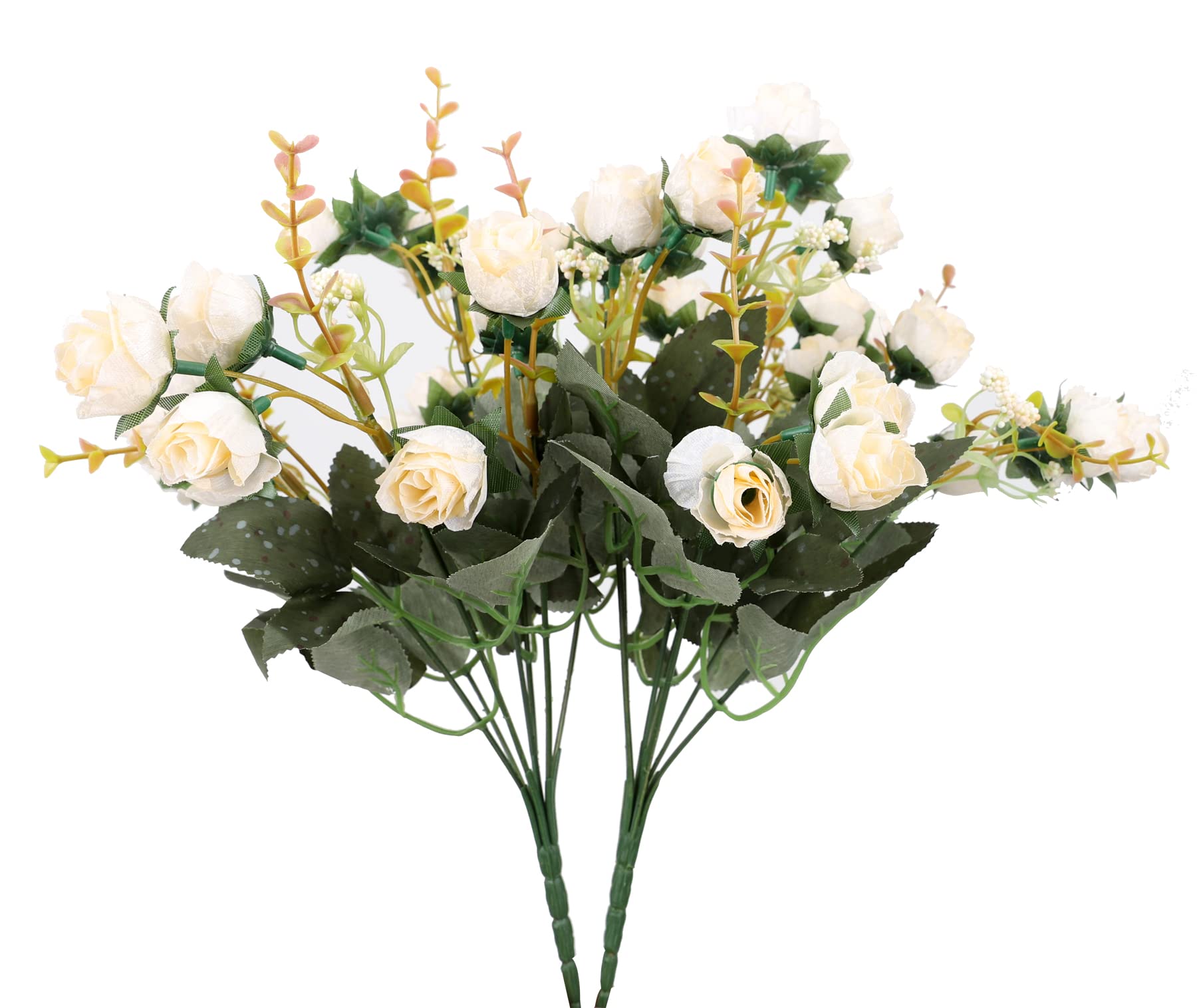 Duovlo 7 Branch 21 Mini Rose Heads Artificial Flowers Bouquet Wedding Home Office Decor,Pack of 2 (2 PCS Champagne)