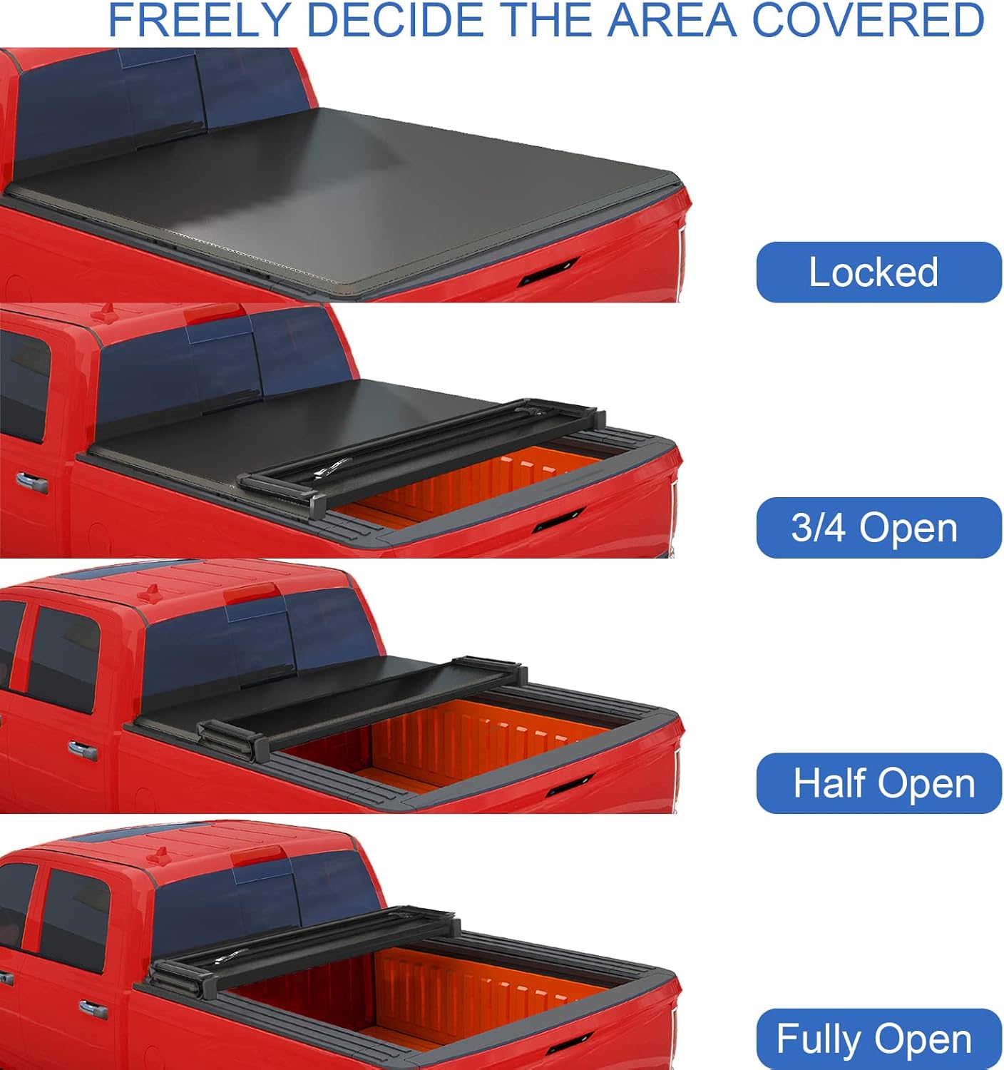 JDMSPEED Soft Quad-Fold Truck Bed Tonneau Cover Compatible with 2002-2023 Dodge Ram 1500 2500 6.5FT (76.3in) Bed