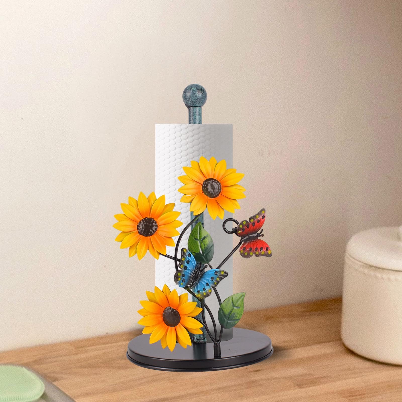 Porta Asciugamani Di Carta A Girasole In Ferro Battuto, Per Cucina, 33 Cm, Base Antiscivolo, Nero