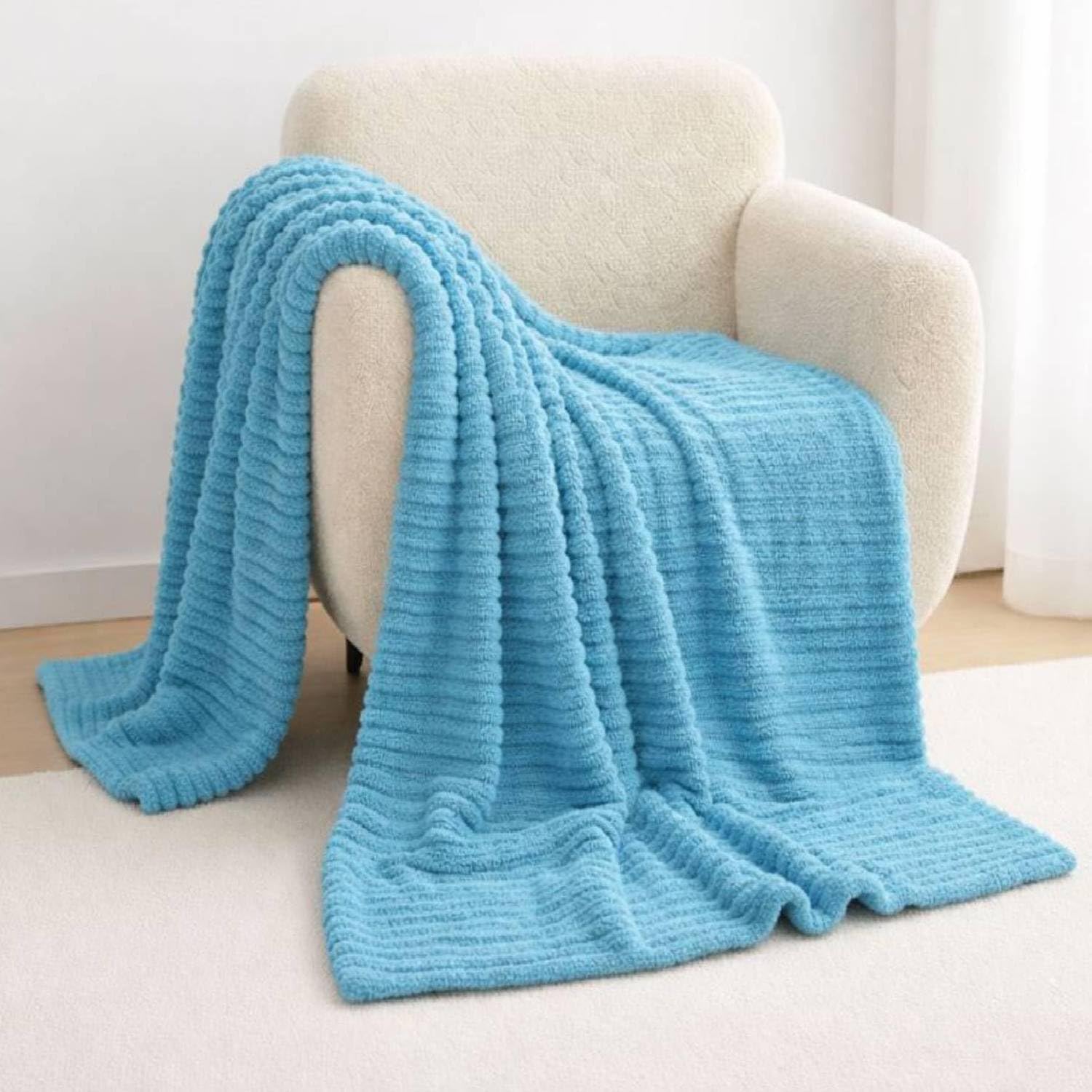 Dripsetter Chunky Ribbed Fleece Throw Blanket | Thermal Warm Cozy Blue Fluffy Blanket Settee, Couch, Travel Camping Blankets | Faux Fur Throws For Sofas, Bed Throw Double Size 150x200cm