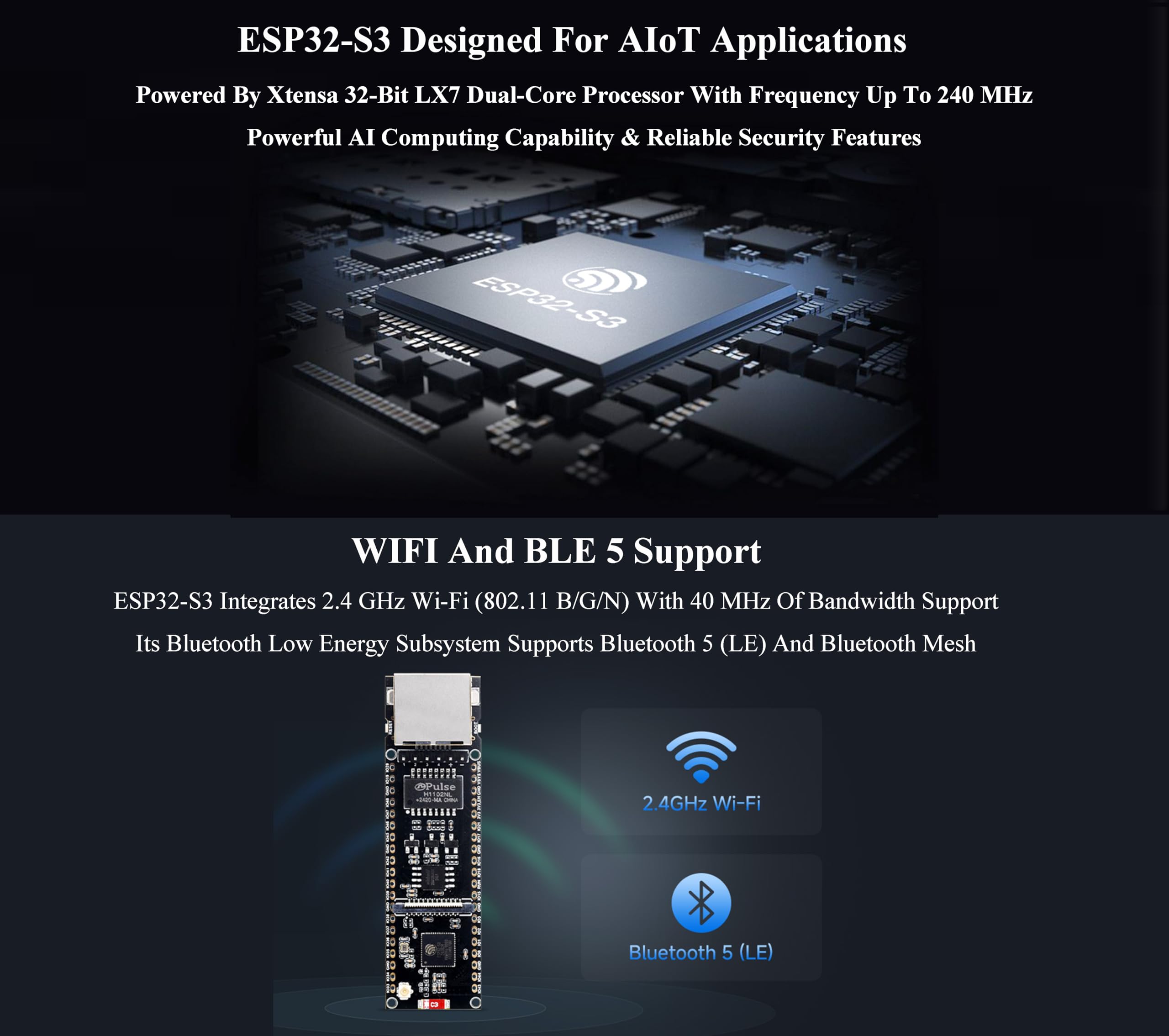 Placa de desarrollo Ethernet ESP32-S3, puerto Ethernet RJ45 de 10/100 Mbps, procesador de doble núcleo de 240 MHz, puerto tipo C integrado y ranura para tarjeta TF, compatible con comunicación
