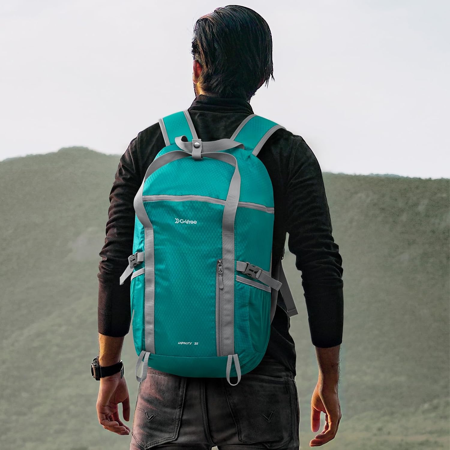 G4Free 35L Travel Daypack Waterproof Hiking Backpack for Camping Outdoor Sports Men Women (Peacock Blue)