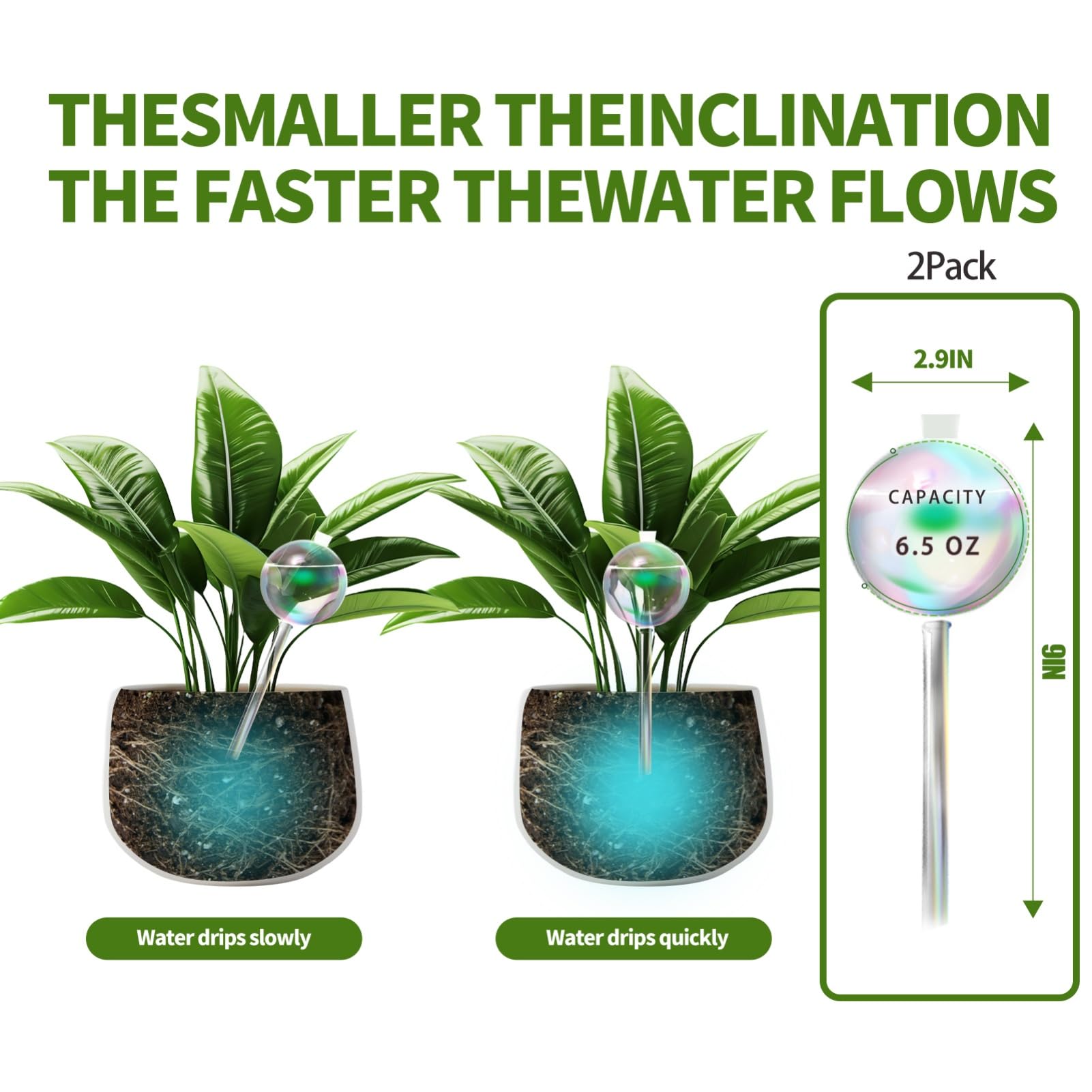 Aabberson 2 Pack Iridescent Glass Self-Watering Globes - Plant Watering Devices?Automatic Plant Watering Globes for Indoor & Outdoor Plants?Vacation Watering System, Top Water Injection Design.