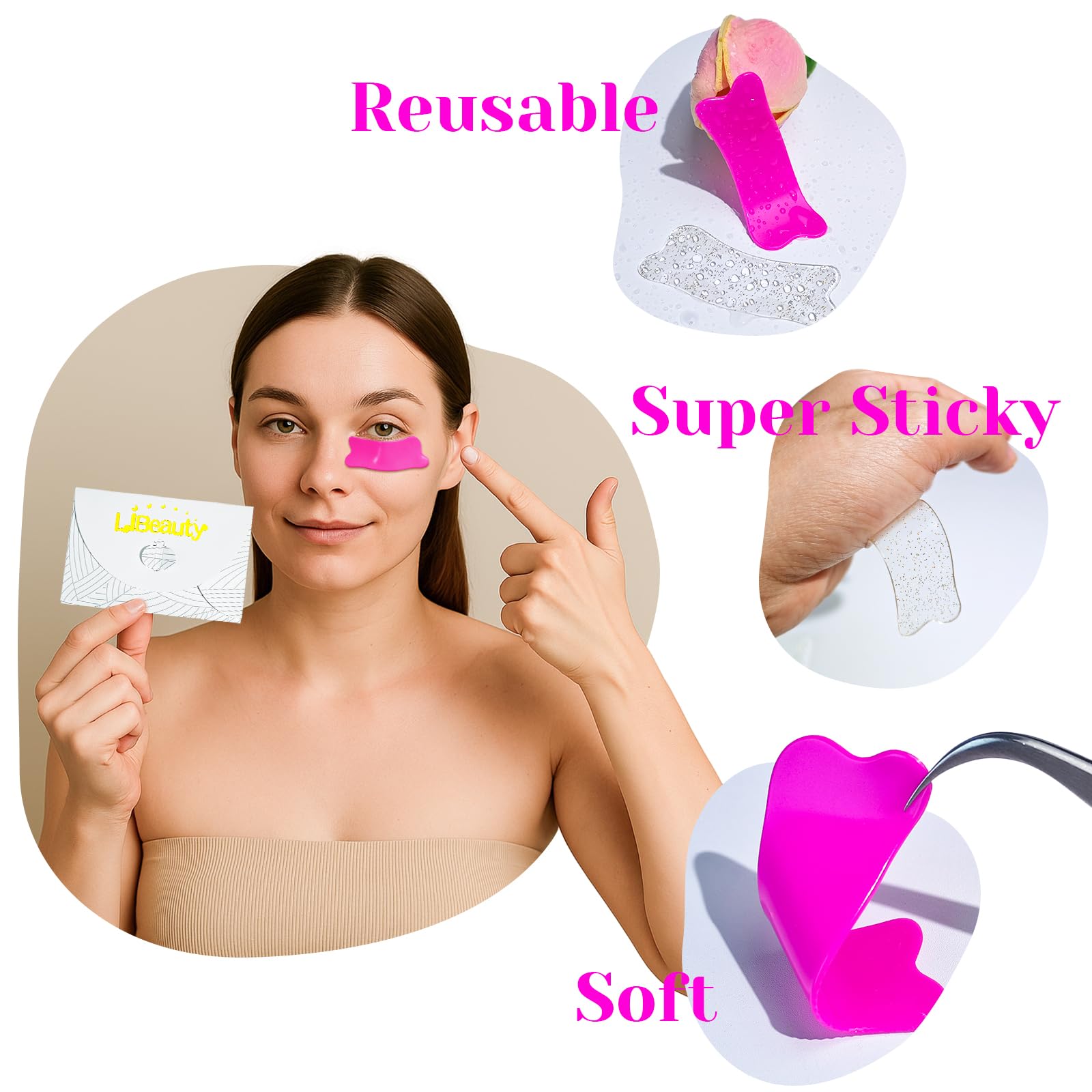 Libeauty Bigodini Laminazione Ciglia, 4 Paia Patch Occhi Riutilizzabili, Ciglia Bigodino Perm Pad, Silicone Eyelash Patches, Super Adesivi, Per Il Fai Da Te in Salone E a Casa