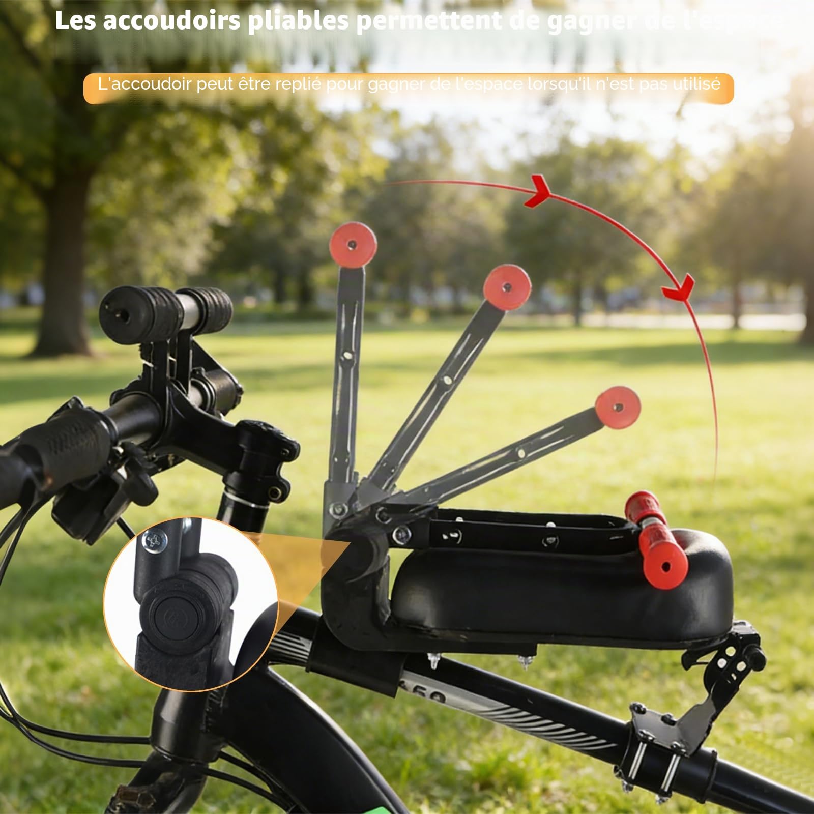 Lot de 3 Sièges de Vélo Monté à Avant pour Enfant avec Guidon et Repose-Pied, Ultra léger, Portable, Pliable, sans Outil
