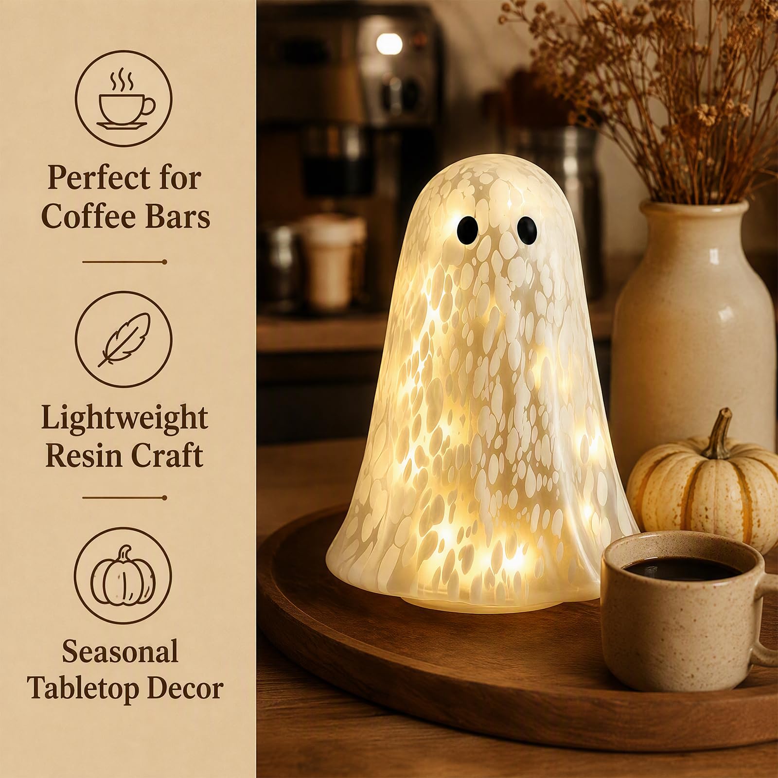 Halloween Confetti Glass Ghost Table Light con Luce per Casa,Party Decor da