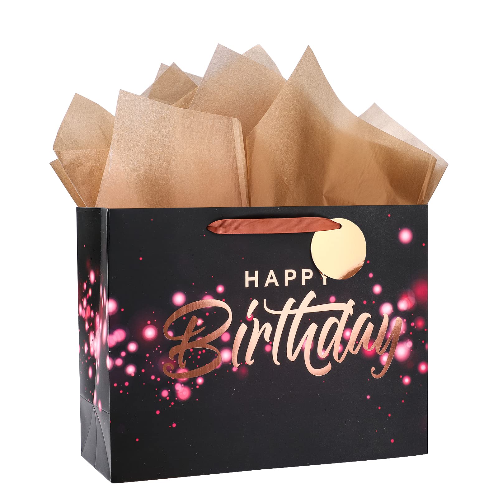 Loveinside Sacchetto Regalo Compleanno 40 Anni Con Carta Vellina E Biglietto D'Auguri - 25x12x33 Cm In Nero E Oro, Elegante E Riutilizzabile