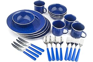 Stansport 24-Piece High-Quality Enamel Camping Tableware Set