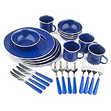 Stansport 24-Piece Enamel Camping Tableware Set Blue
