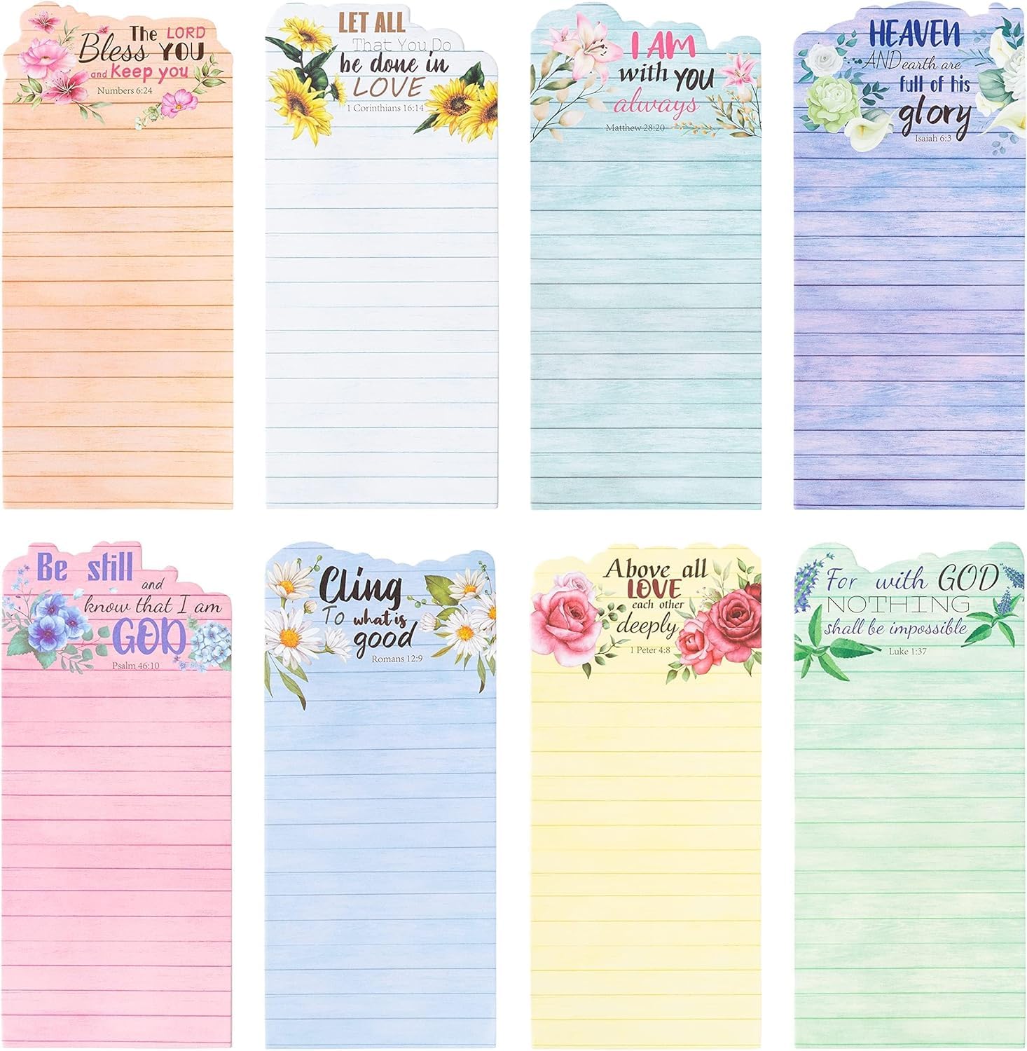 2ooya Easter Bible Verse Notepads - 8P Floral Prayer Sticky Notes with Inspirational Quotes for Office Travel Journaling Christian Sunday School Supplies Rustic Memo Pads Brithday Gifts for Kids
