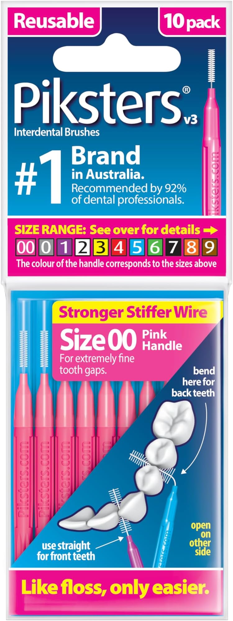Piksters 歯間ブラシ 10本入 00サイズ 歯間ブラシ 極限隙間用 歯垢除去用歯ぐき軟毛 ブレースにも安心