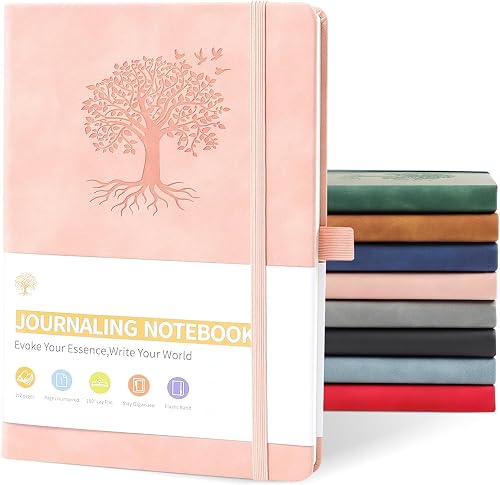 A5 Leather Journal, 192 Pages Unisex Notebook, Gift for Study Travel Office,Pink