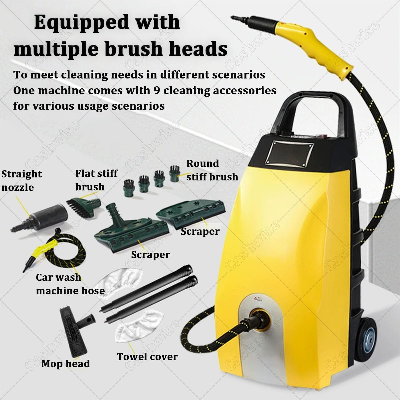 Hidrolimpiadora de Vapor de Alta presión, 3000 W con Accesorios y depósito de 3,5 L, para Patio y Coche, portátil para Limpiar entradas de vehículos, Jardines, Suciedad y Grasa. Yellow