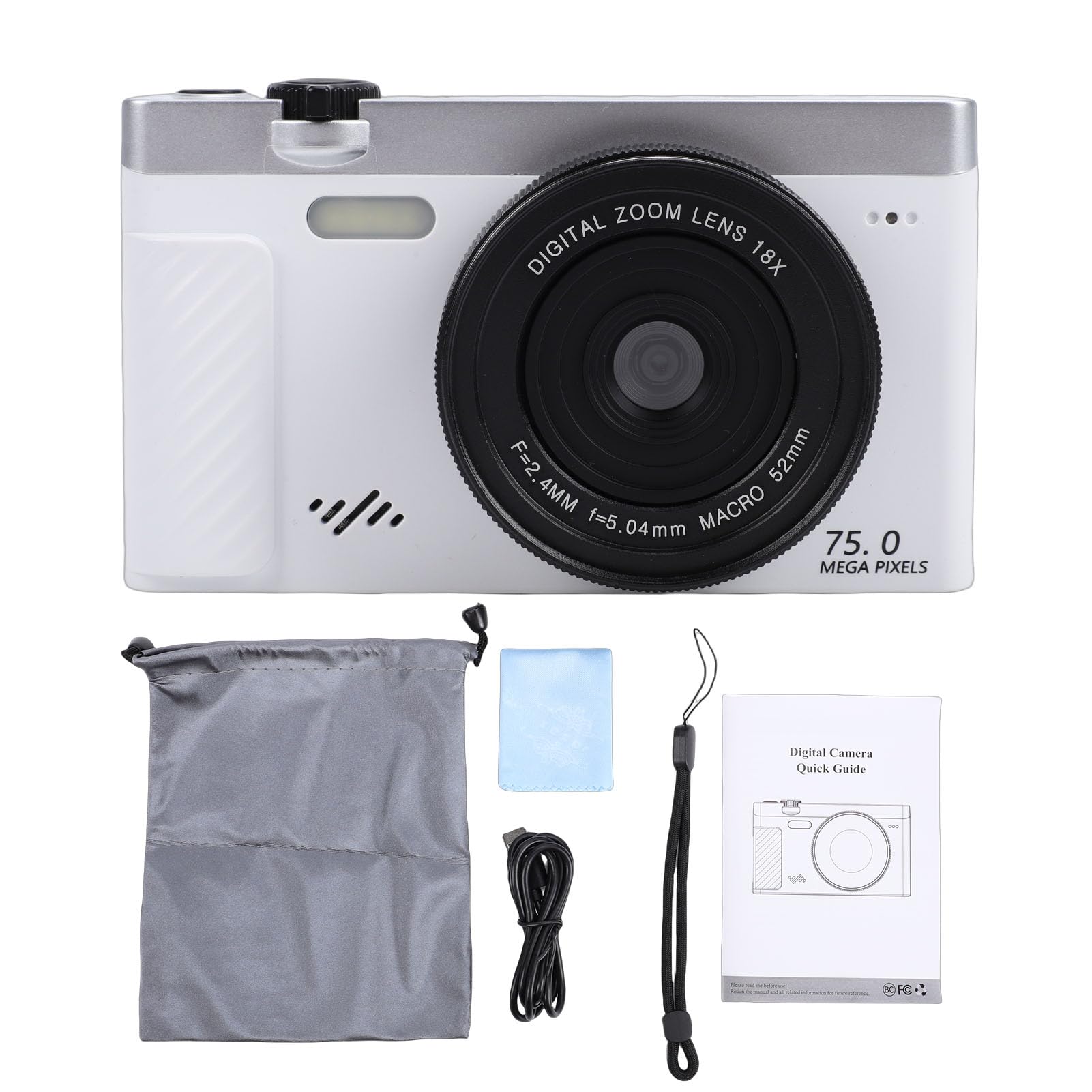 Dpofirs Fotocamera Digitale 4K, Fotocamera Mirrorless WiFi con Zoom 18X con Schermo Ribaltabile da 3 Pollici, Videocamera retrò da 75 MP Versatile per Ritratti Paesaggistici da Viaggio (White)