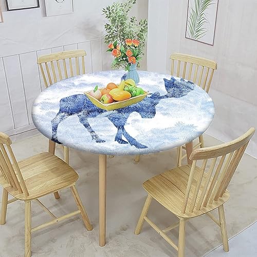 Miniatura 2 de Funda de mantel ajustable redonda de alce, diseño de agujas de pino, árbol de abeto, con borde elástico, XXL, para mesa redonda de 24 a 28 pulgadas