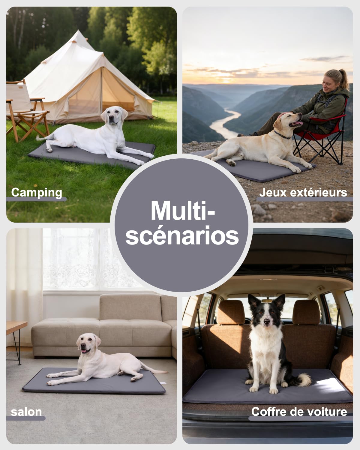 Matelas Chien Imperméable,105x70cm,Coussin Chien Grande Taille en Cuir Artificiel,Panier Chiens Extérieur Portable & Économiseur d'Espace,Lavable&Essuyable,Intérieur & Voyage,Gris
