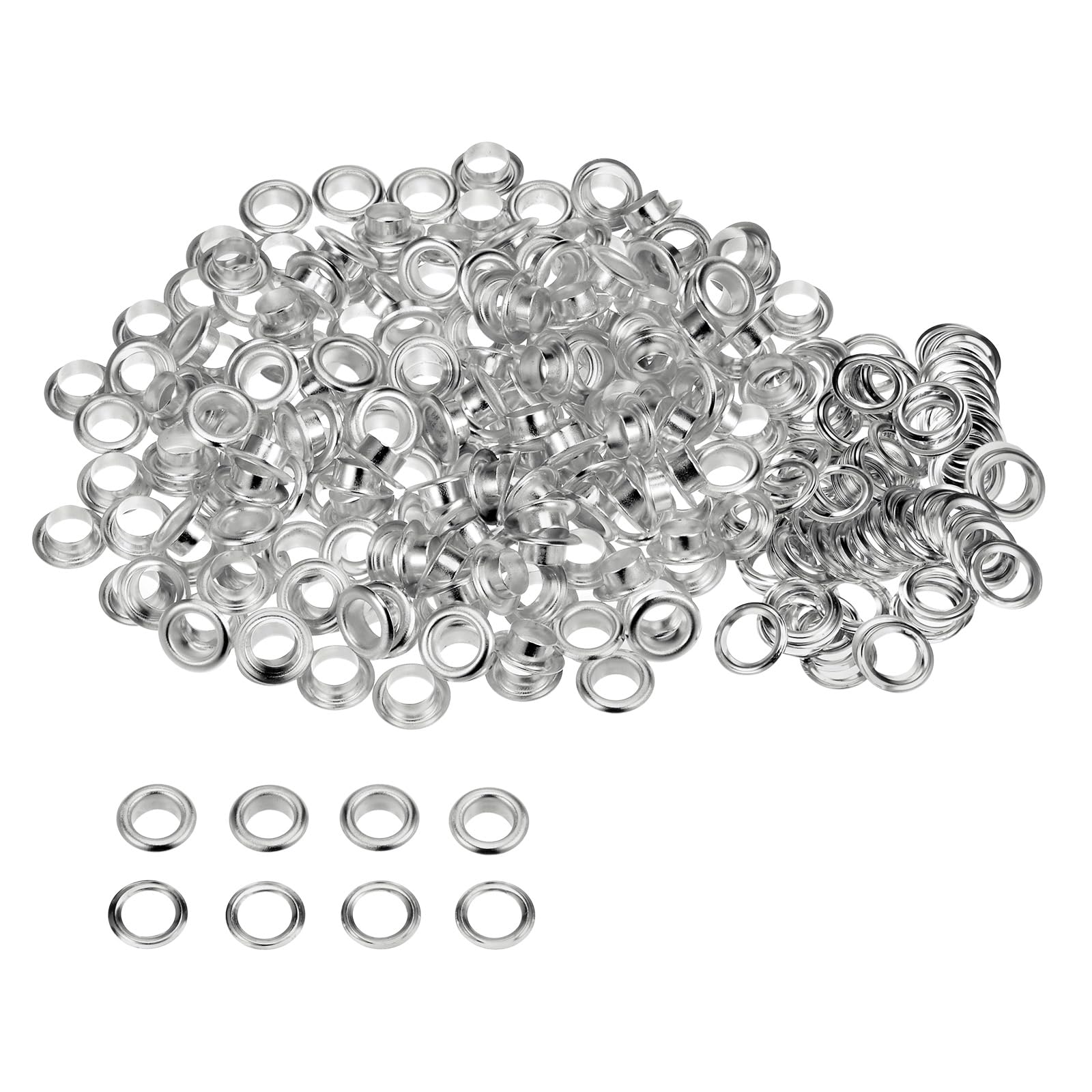 QUARKZMAN Kit of 300 Metal Eyelets for Rivets 8 mm (3/10") with Washers for Shoes Clothes Belts Tags Bags Fabric Leather DIY Projects Silver Tone