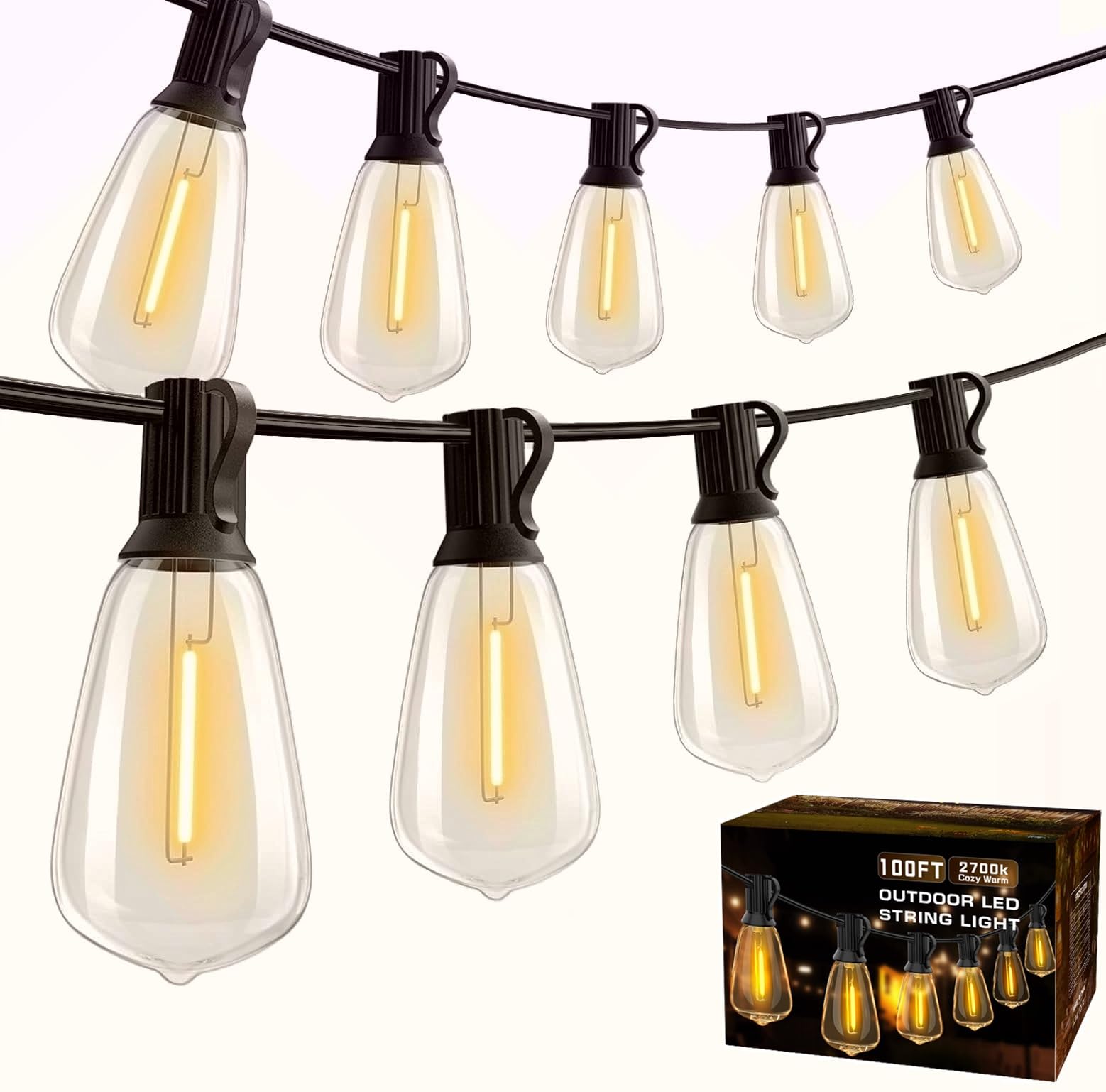 YUVITA 100 FT Outdoor String Lights, Waterproof Patio Lights with 50+2 Shatterproof Dimmable ST38 LED Bulbs, 2700K Connectable Outdoor Lighting for Backyard Bistro Garden