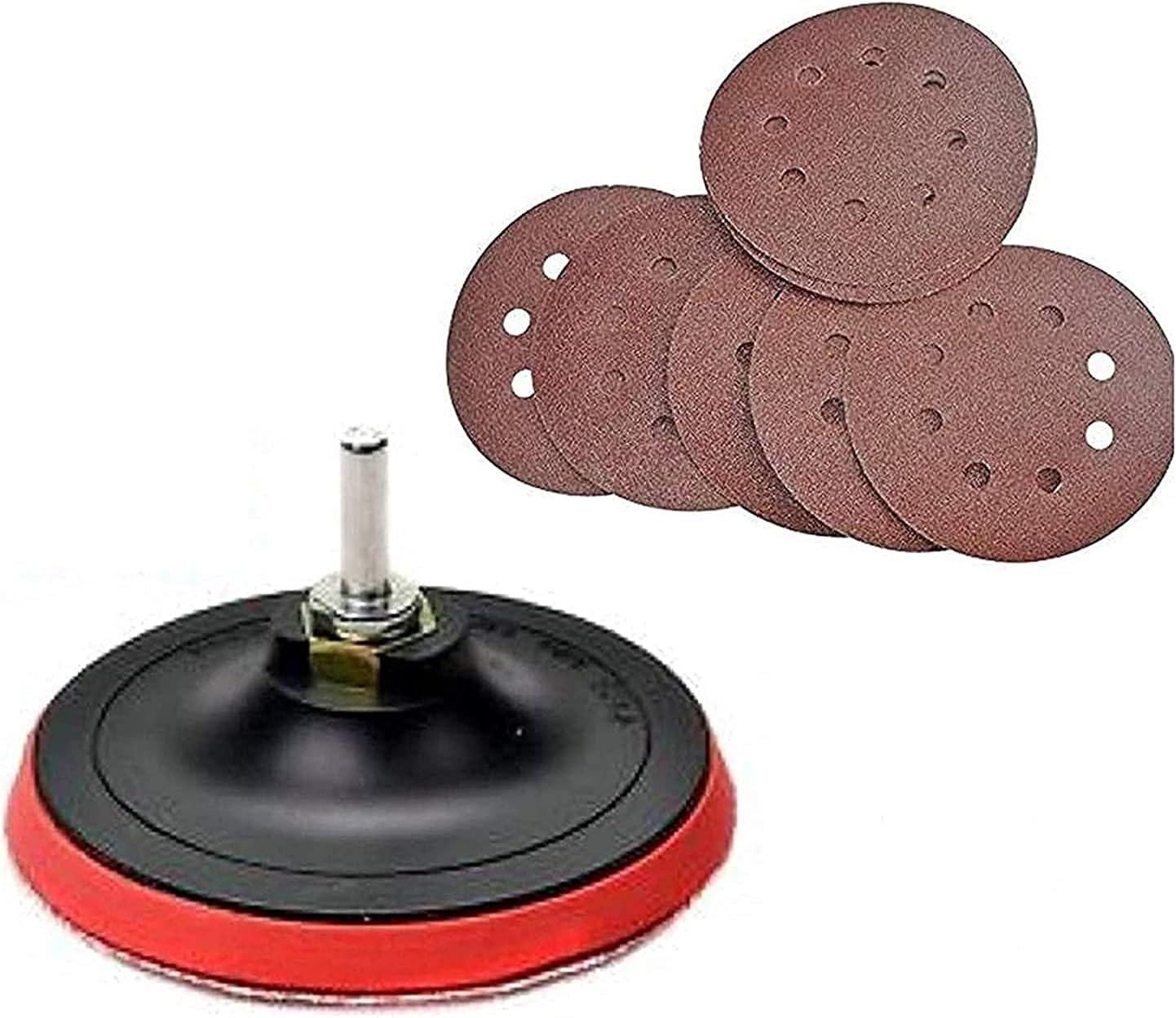 AASONS Sand Paper (5") 125mm Hook and Loop Sanding Discs Sandpaper For Grinder And Drill Machine With Backing Pad And Adaptor (M10 Pad + 10 Wheels Of 80 Grit)