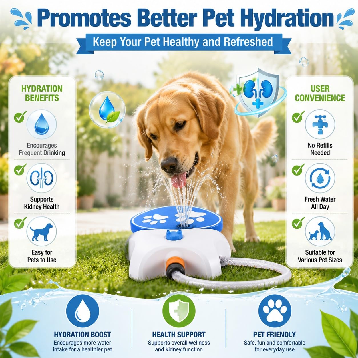 Aspersor para Perros para Exteriores, Fuente de Agua para Perros, Dispensador de Agua Activado para Perros, Aspersor para Perros, Alimentador de Agua Potable con Manguera,