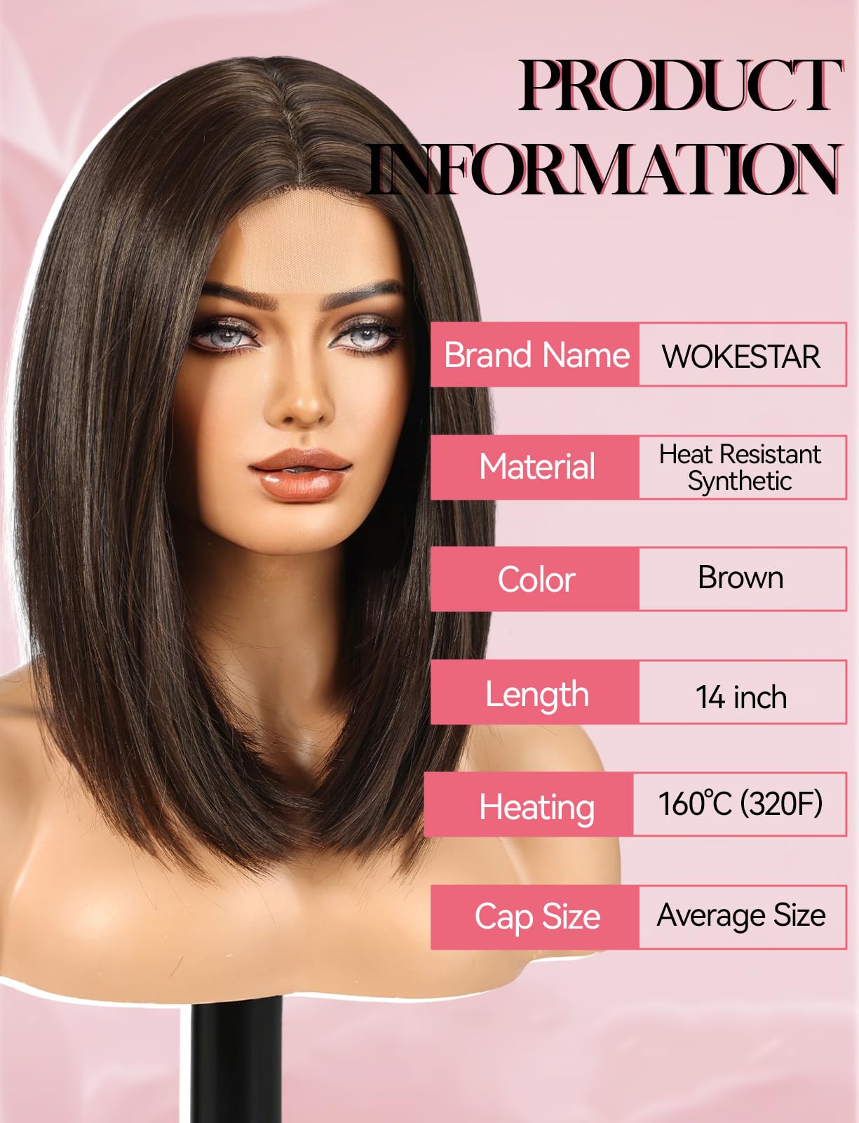 WOKESTAR Bob Wigs for Women Middle Part Bob Style Heat Resistant Fibre Synthetic Heat Resistant Wigs Brown Color - Image 3