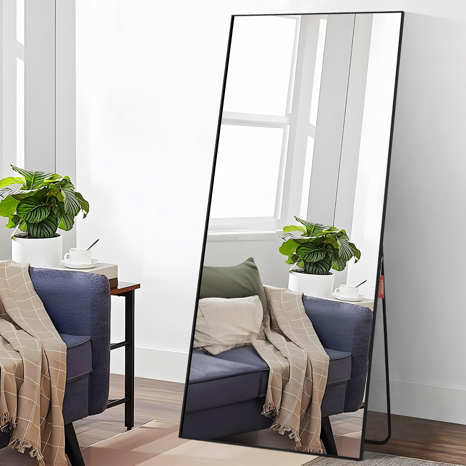 VEVOR Specchio a Figura Intera 1800 x 785 mm Extra Grande da Terra, Rettangolare, da Appendere o Appoggiare, Telaio in Lega di Alluminio, da Toeletta per Camera da Letto, Nero