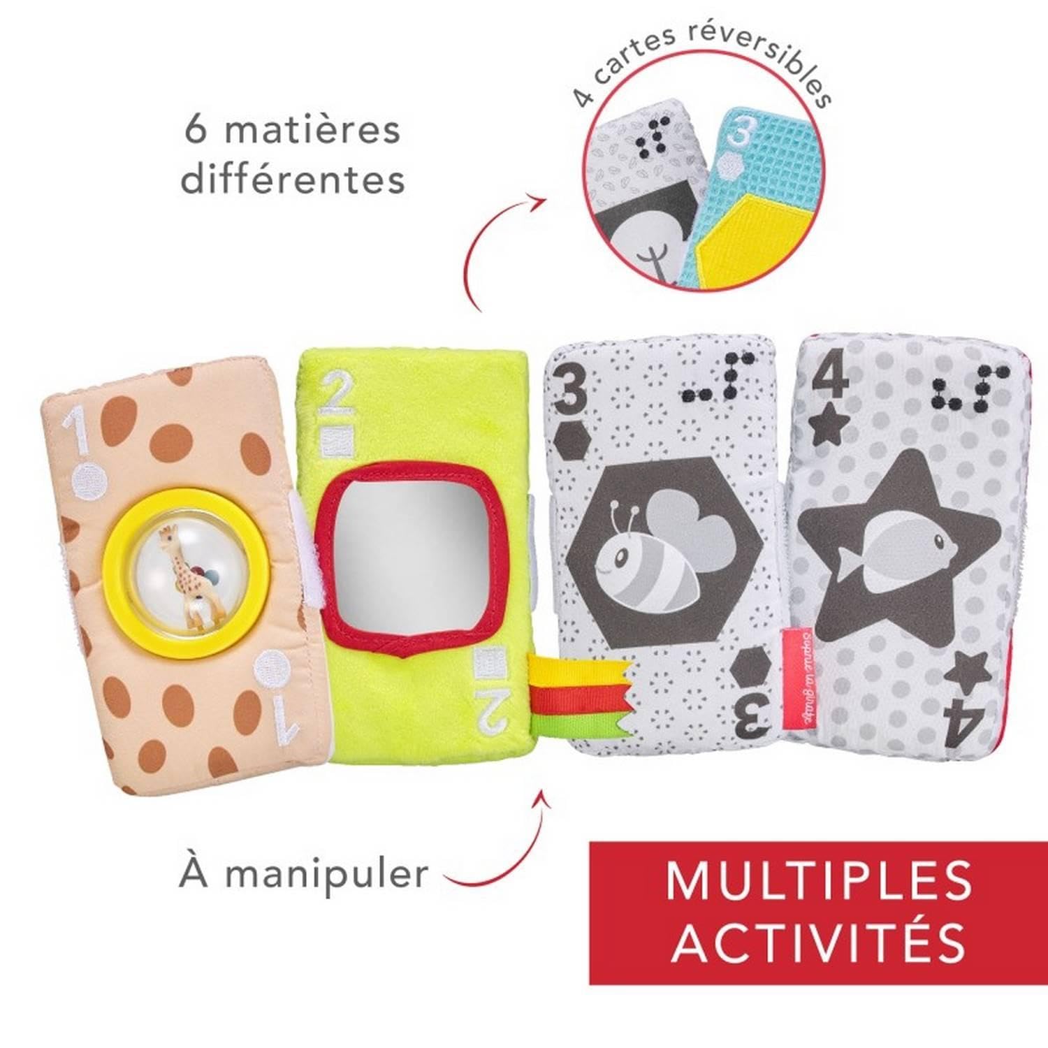 Sophie la Girafe - edukacyjne karty sensoryczne 4 w 1, zestaw do nauki dla niemowląt z aktywnościami dotykowymi i wizualnymi