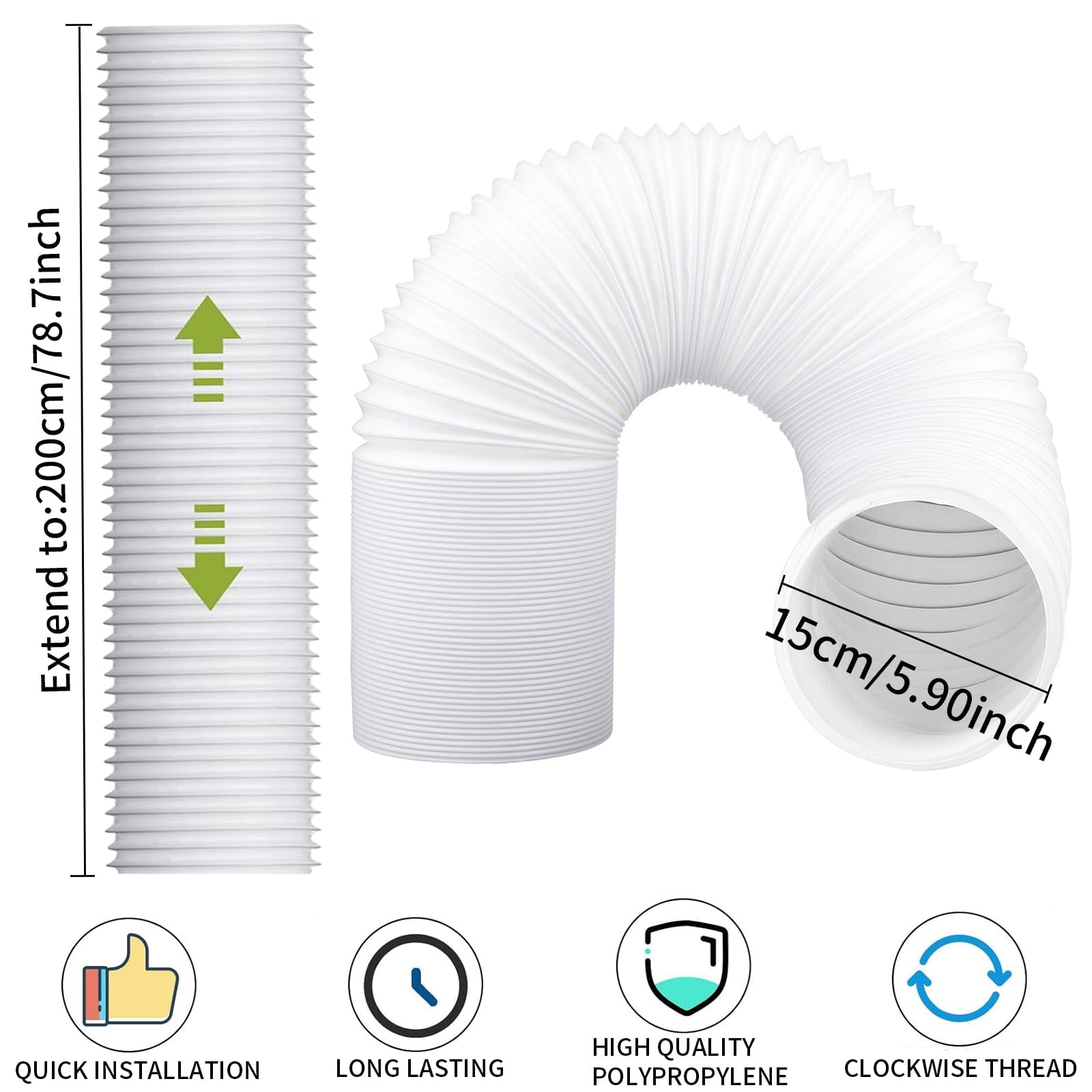 Tubo Condizionatore Portatile, Tubo per Condizionatore Portatile L2 m Ø 150 mm, Tubos Climatizzatore Portatile Universale, Tubos Flessibile per Climatizzazione d'Aria, Asciugatrici, Cappa Aspirante