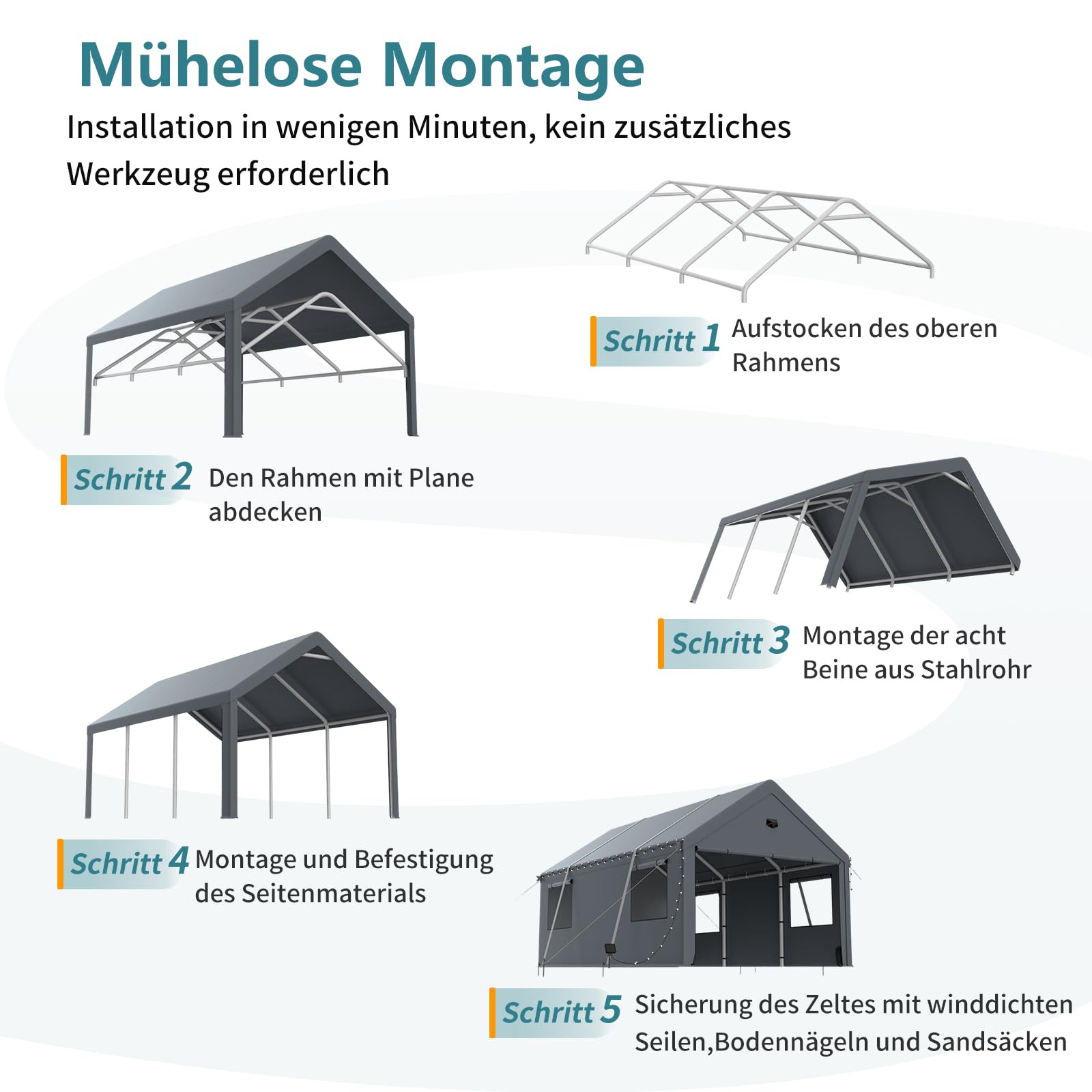 Carport Garage 3 x 6 m - Tenda da Garage Extra Grande Resistente All'Inverno Con Finestra Roll-Up per Auto, SUV, Barche e Camion - Pareti Laterali e Tetto Rimovibili - Magazzino