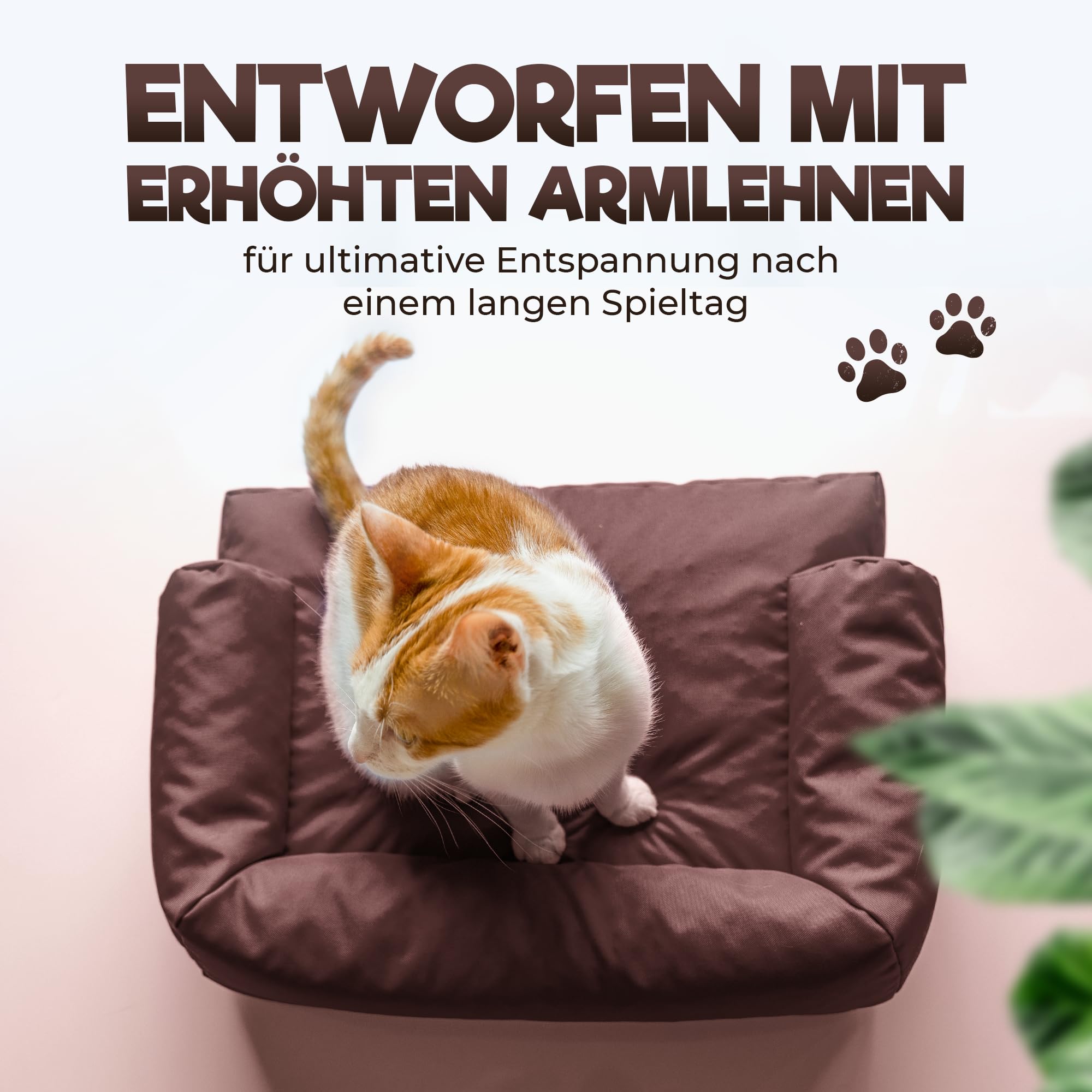 PatchHome Sofá para gatos, certificado Öko-Tex, muebles para gatos, relleno de poliestireno reciclado, accesorio para gatos, fabricado en Alemania, 50 x 40 x 15 cm, color marrón
